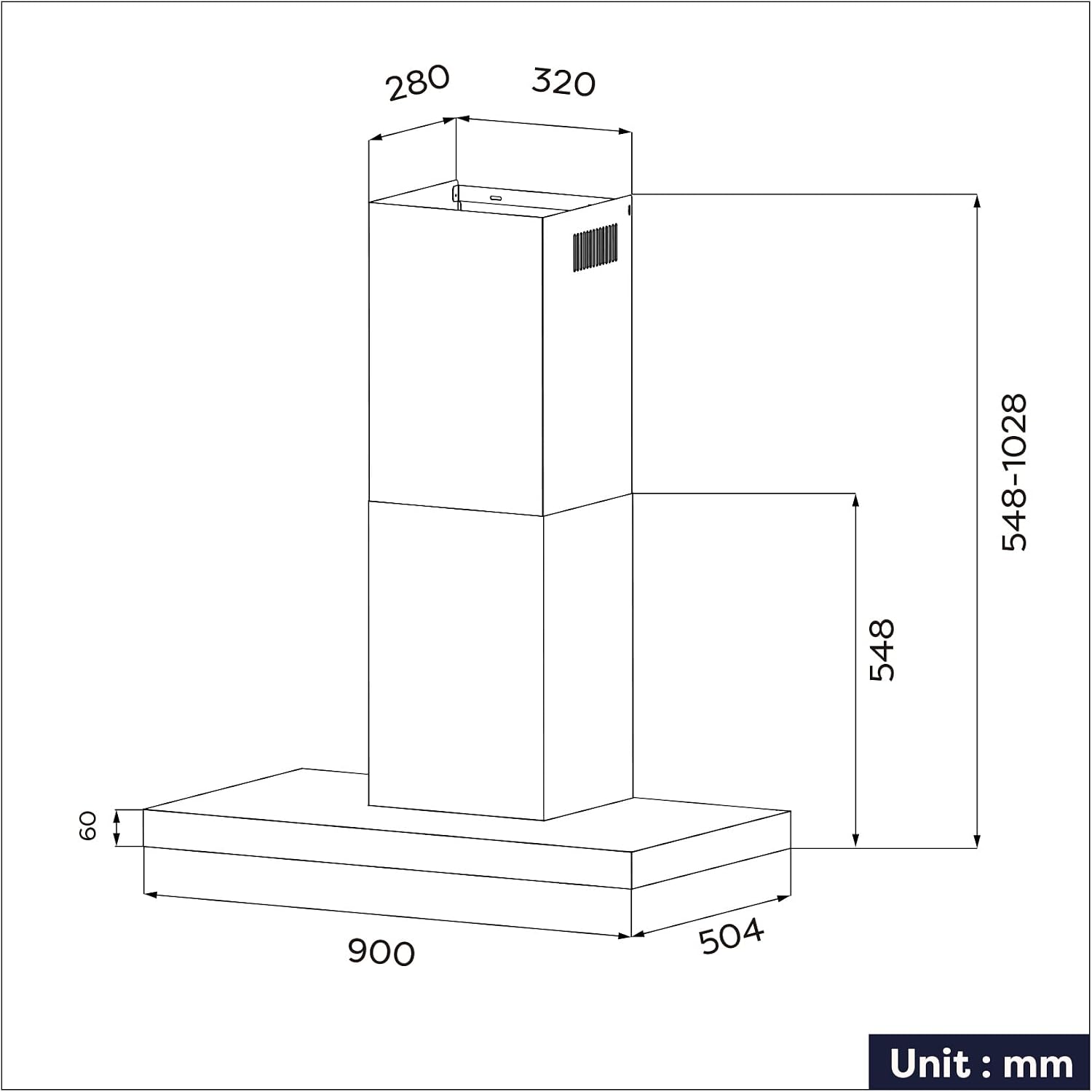 Detalle de CIARRA Black Cooker Hood 90cm CBCB9102: 650m³/h, Wi‑Fi App Control, A+++ Energy, 4 Speeds