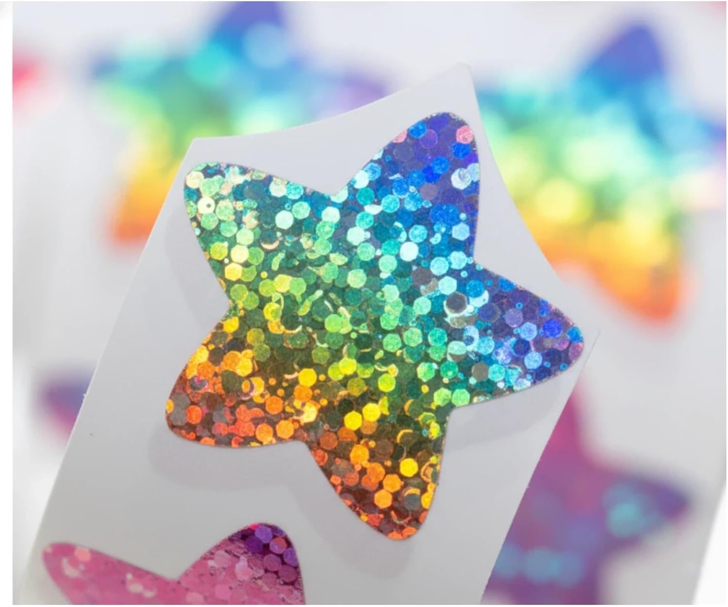 Thumbnail 1 de Holographic Reward Stickers Roll – 1000 Pcs (2 Pack) 2.5cm Self-Adhesive Sparkly Star & Pink Glitter Bow Labels