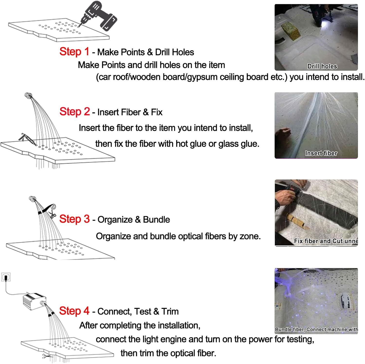 Detalle de VASTFIRE 16W Fibre Optic Light Kit with 500 Fibres (6.56ft) for Car Roof and Home Ceilings