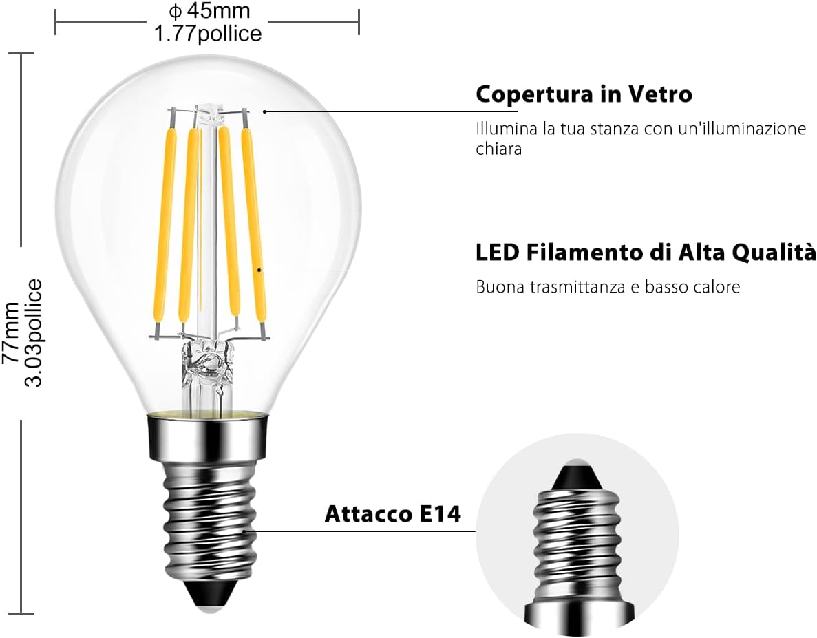 Thumbnail 2 de LVWIT Lampadine LED E14 G45 stile vintage retrò, luce calda 2700K 5,5W (806 lm) – confezione da 6