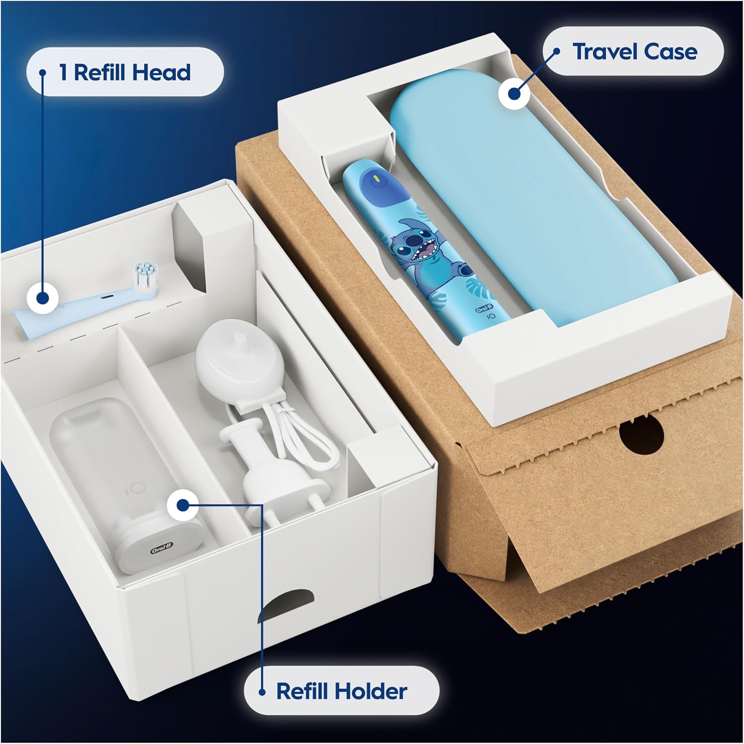 Detalle de Oral-B iO Kids Electric Toothbrush, Disney Stitch — A practical choice for six-year-olds