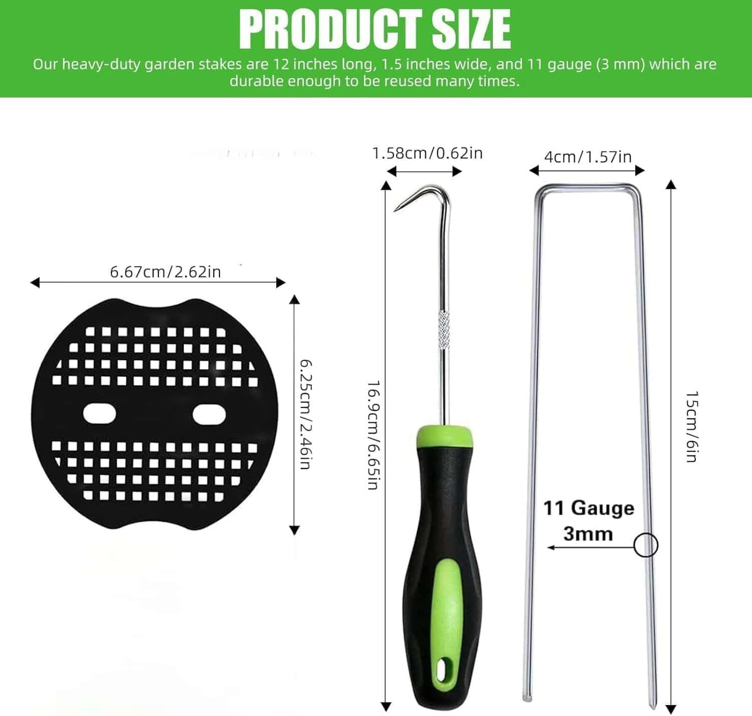 Thumbnail 1 de Eidoct 60Pcs Weed Control Membrane Pegs + 60Pcs Buffer Washer (6"/150mm) with Gasket – Galvanised Garden Stakes for Weed Barrier and Landscape Projects
