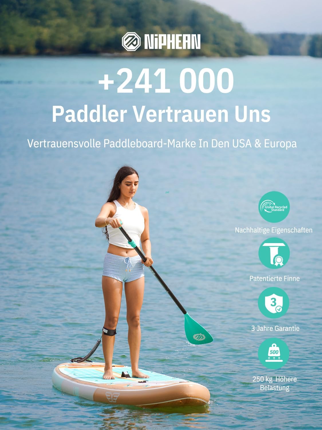 Detalle 2 de Niphean (Extra Groß) Stand Up Paddling Board – Großes Familien-SUP mit StabilTrac Finne und umfangreichem Zubehör