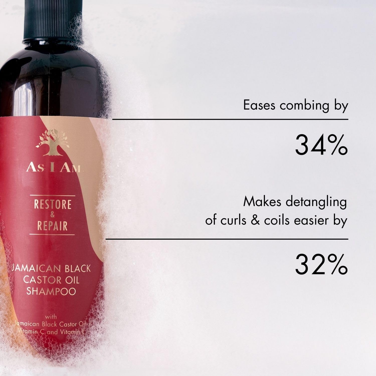 Detalle de AS I AM Jamaican Black Castor Oil Shampoo (355ml) — sulphate-free cleanser for curls