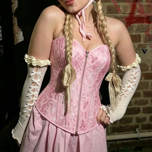 Detalle 2 de Lshyuehao A-Pink Corset Top with Shorts, S, Jacquard and Front Zip