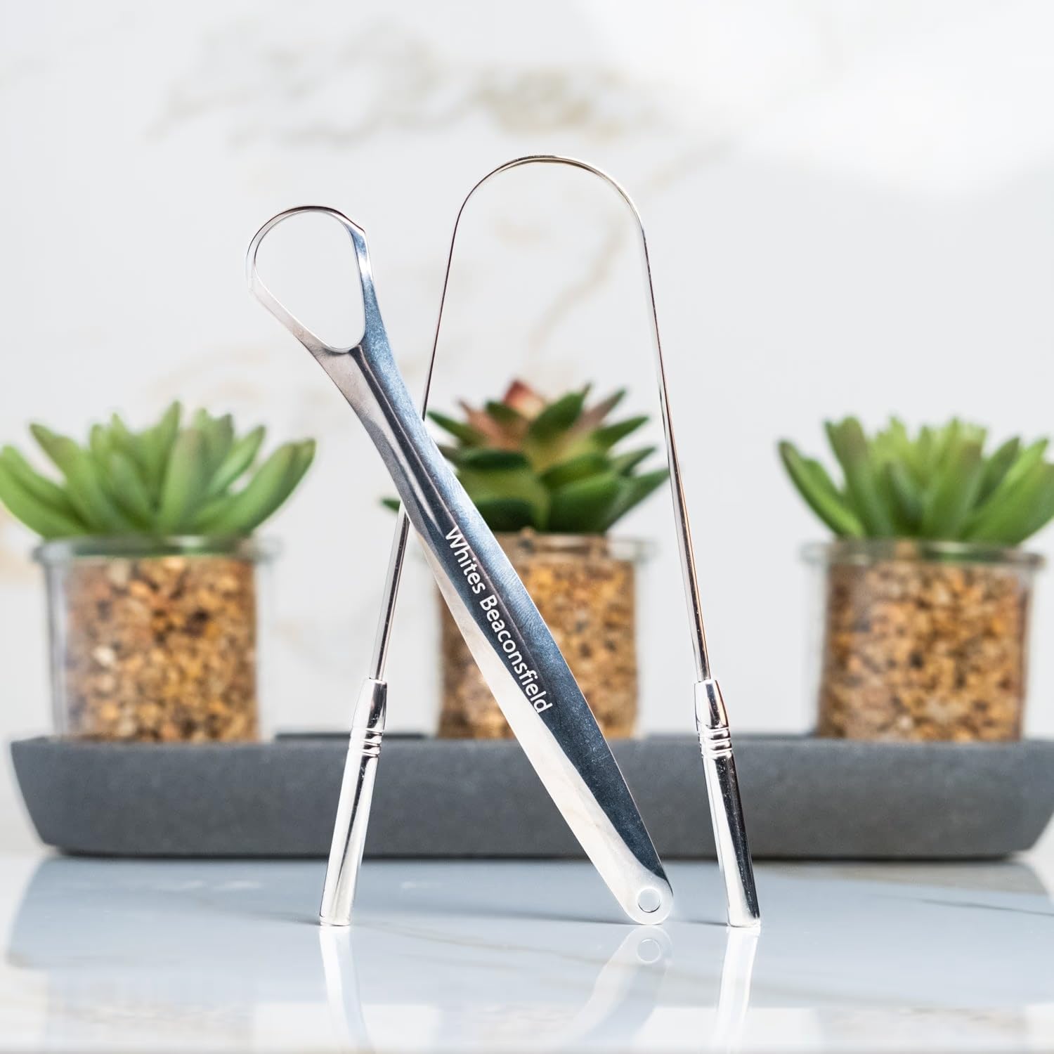 Detalle de Whites Beaconsfield Raschietto per lingua in acciaio inox – set da due pezzi, igiene orale migliorata