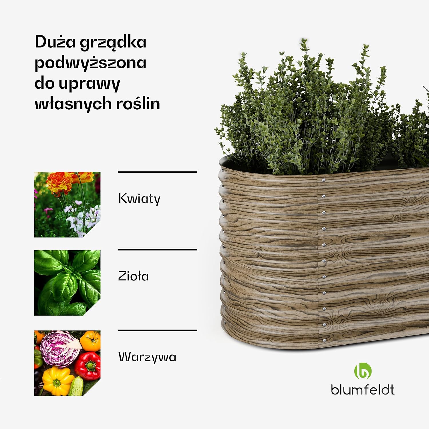 Detalle 2 de blumfeldt High Grow – owalna podwyższona grządka 913 l, 160 × 80 × 80 cm