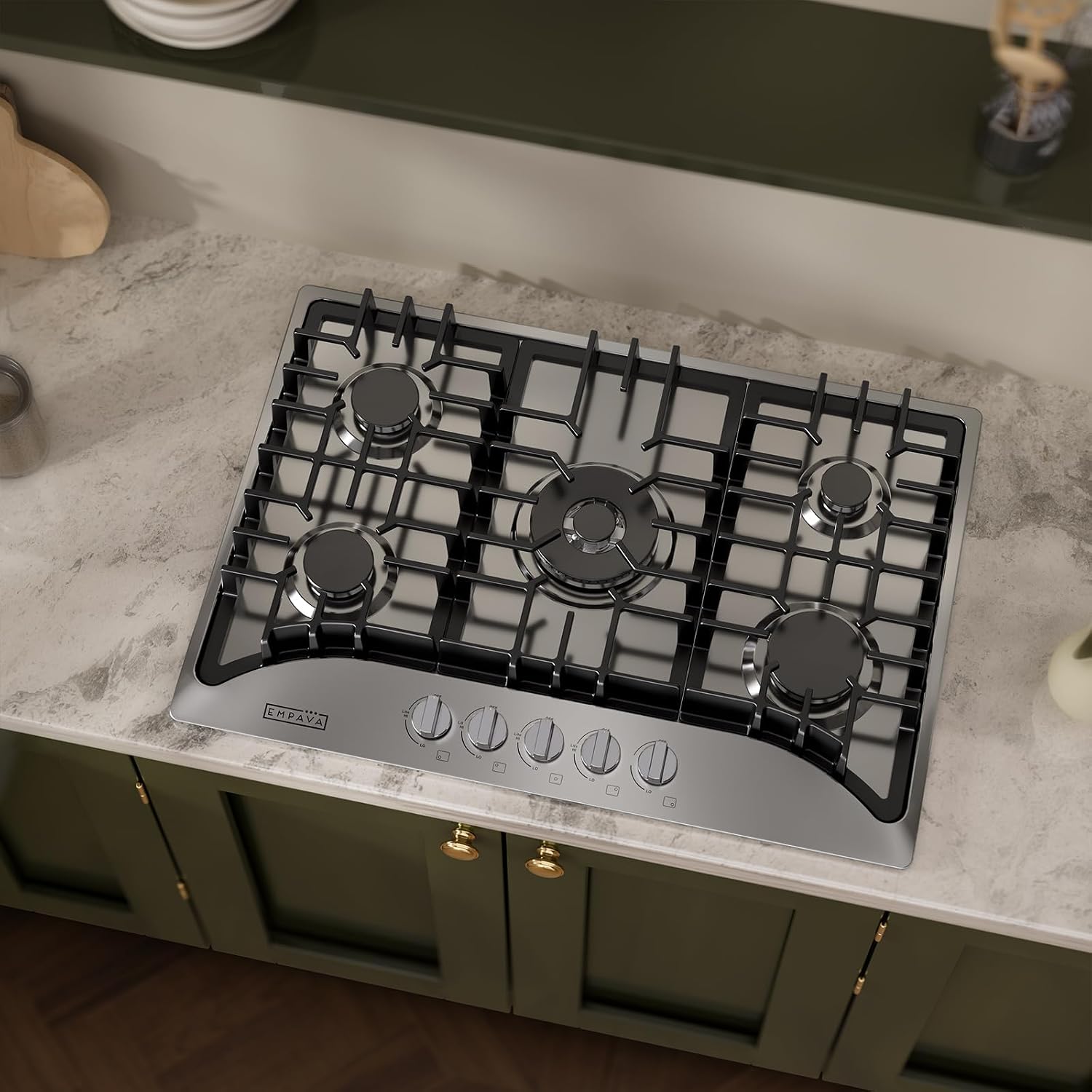 Detalle de Empava 30XGC5B70C 30-Inch Built-In Gas Cooktop, 5 Burners, Stainless Steel