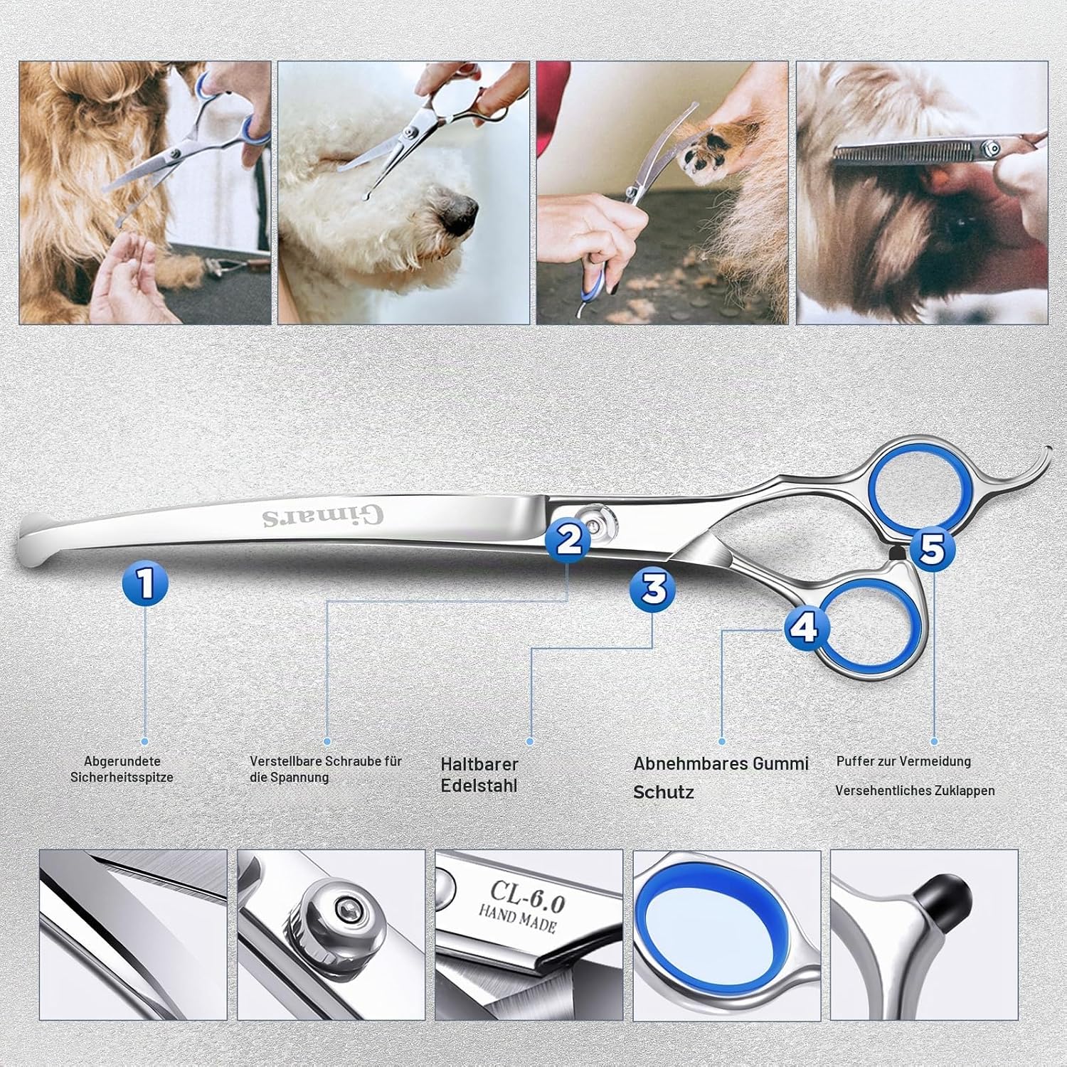 Detalle 2 de Gimars 4CR Profi 6‑in‑1 Hundeschere Set ✂