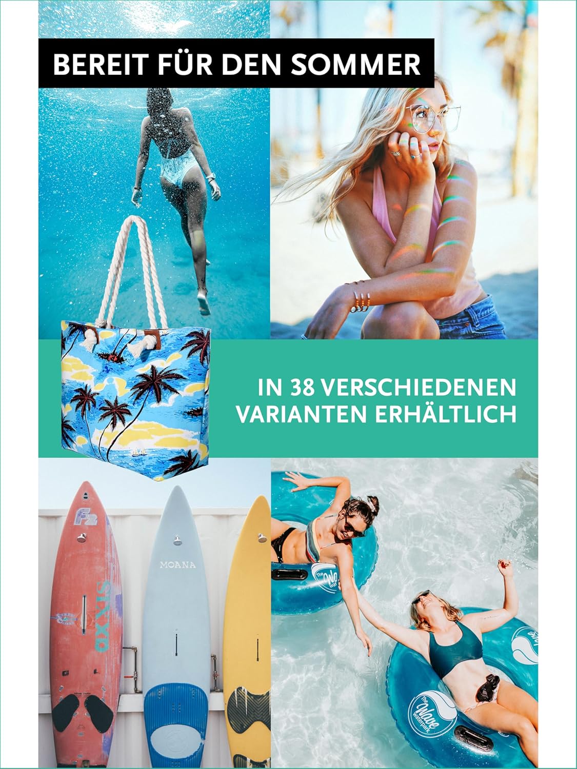 Thumbnail 4 de DonDon Strandtasche XXL mit Reißverschluss – große Beachbag als Shopper & Umhängetasche