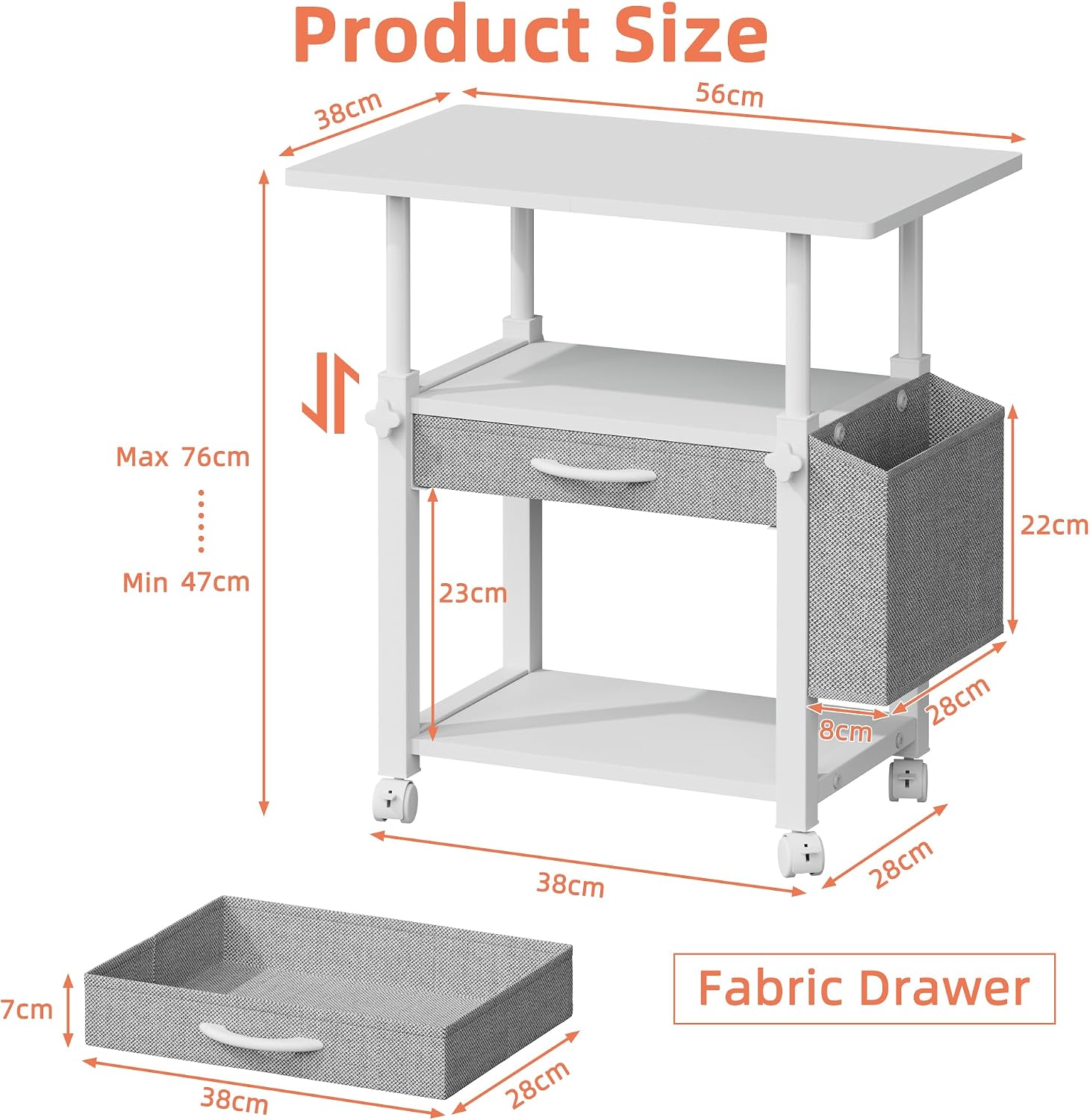 Detalle 1 de OYRREU Druckertisch 3 Ebenen 48-76 cm