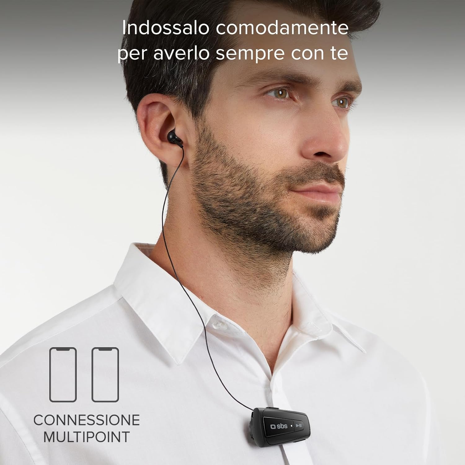 Thumbnail 6 de SBS Auricolare Bluetooth con Clip e Cavo Retrattile – Multipoint, 7 ore di conversazione, Nero