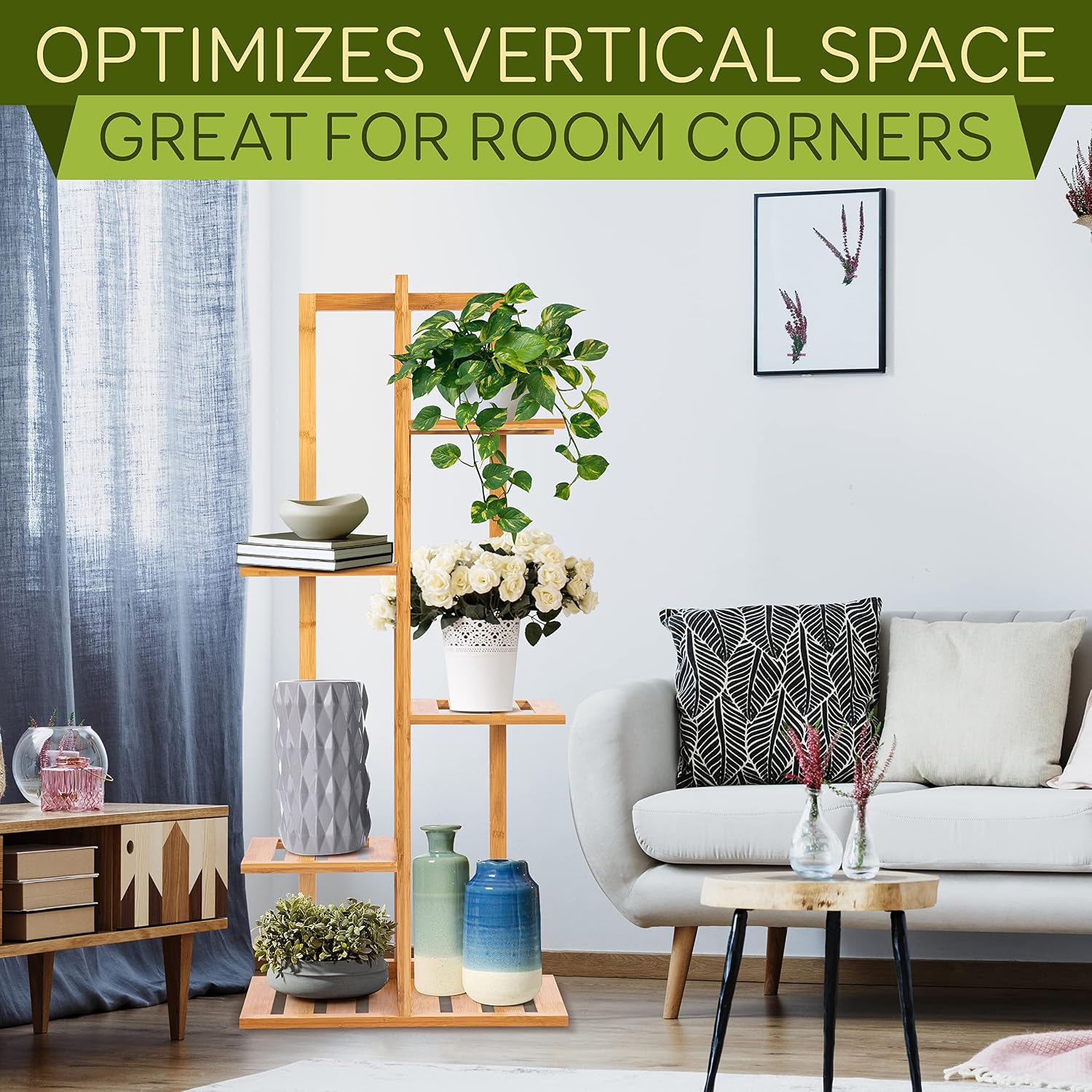 Thumbnail 5 de SereneLife Bamboo 6 Tier Plant Stand