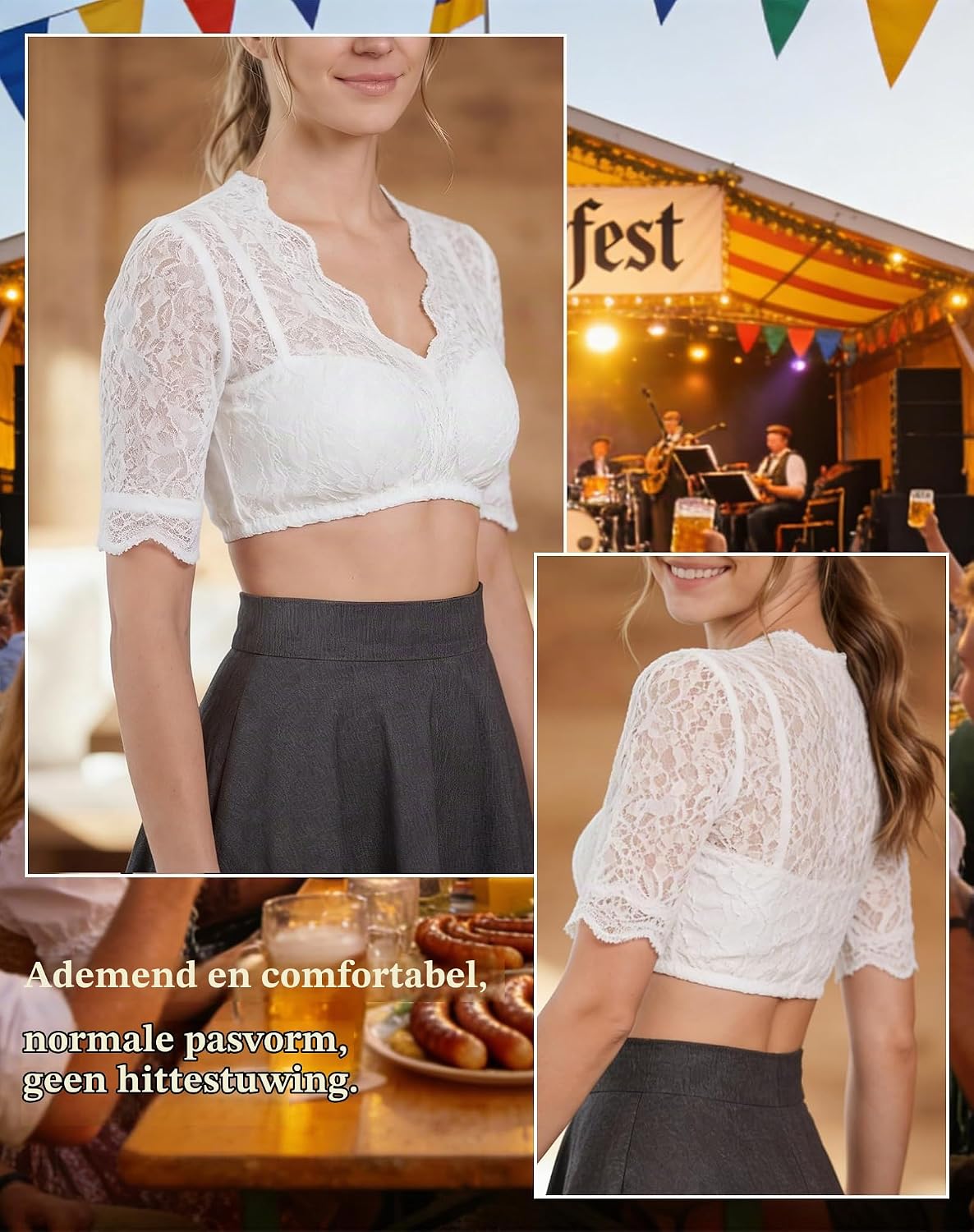 Thumbnail 1 de ZHAOCAI dirndlblouse voor dames met transparante kant en halflange mouwen