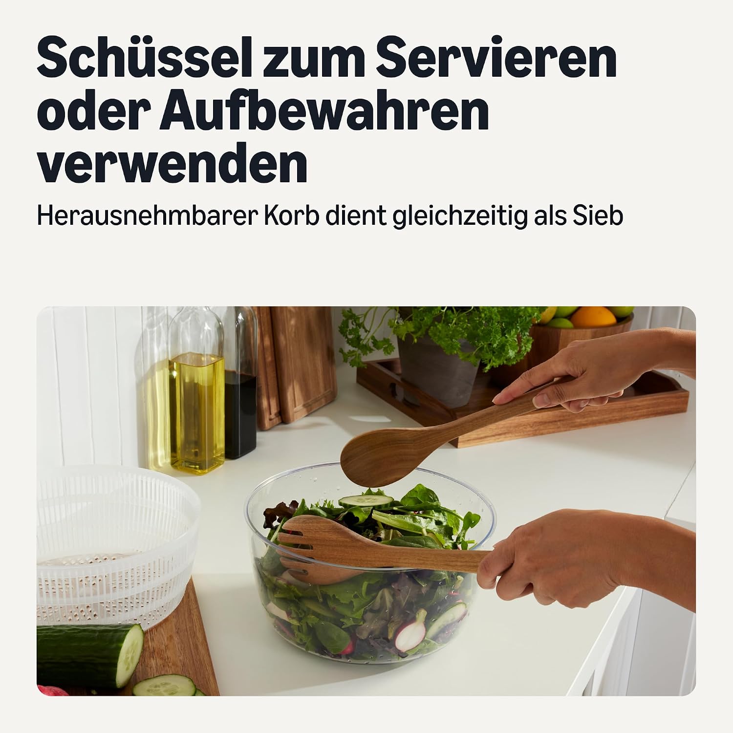 Thumbnail 5 de Amazon Basics Salatschleuder 4L BPA-frei, Leinengrau – zuverlässig für Waschen und Trocknen von Blattgemüse