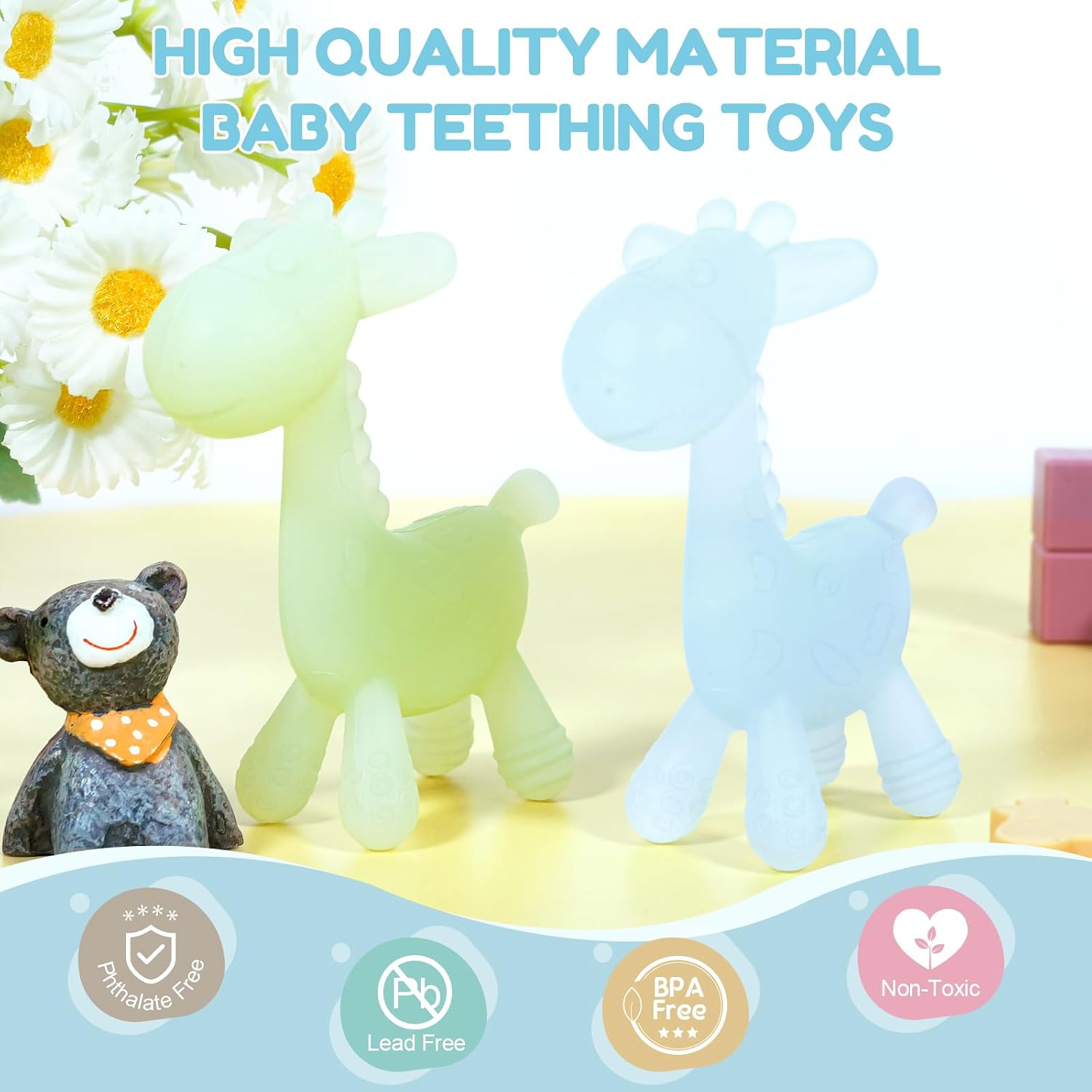 Thumbnail 6 de TYRY.HU Teething Toys for Baby: Giraffe Shaped Silicone Teether (0-12 Months) – 2 Pack, Green & Blue