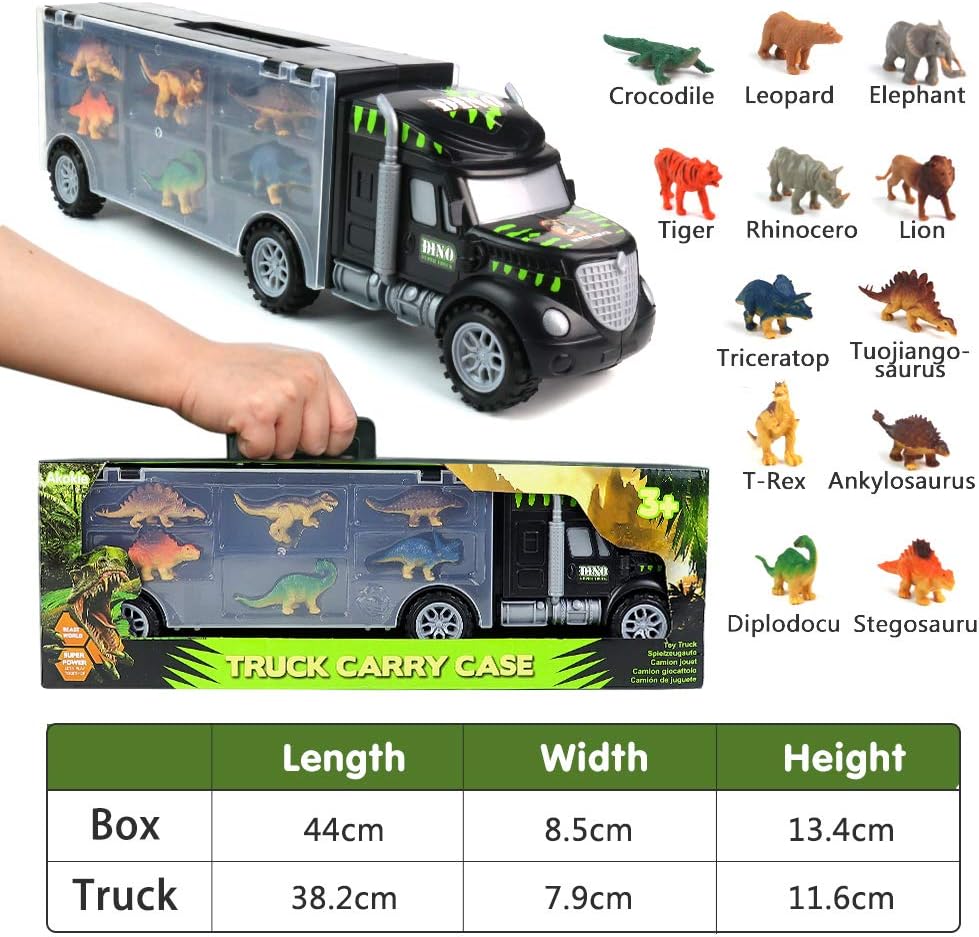 Detalle de Akokie Dinosaur Toys for Boys Girls – Transport Carrier Truck with 12 Dino & Animal Figures