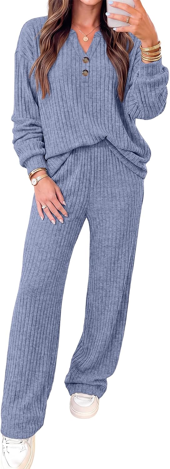 Detalle de RUMIA Women's 2-Piece Lounge Set, Buttery-Soft Fabric and Wide-Leg Pants