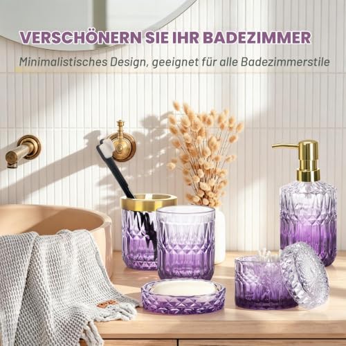 Thumbnail 1 de Hebaogugu Badezimmer-Set aus Glas, 5-teilig mit Seifenspender und Diamantschliff