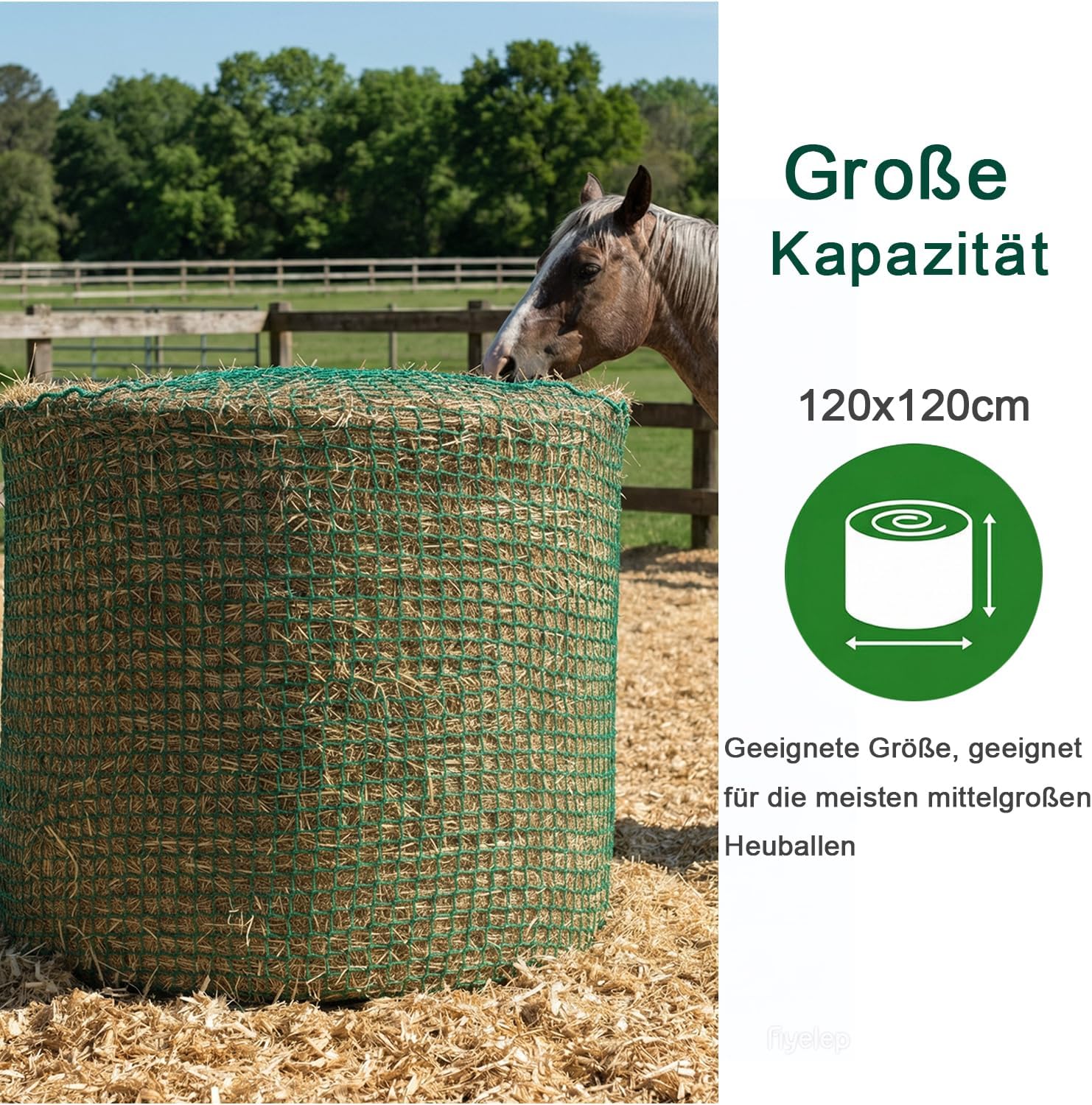 Detalle de HopesEager Heunetz Rundballen Ø120 cm – engmaschig, 120 cm hoch, 4,5 x 4,5 cm Maschenweite