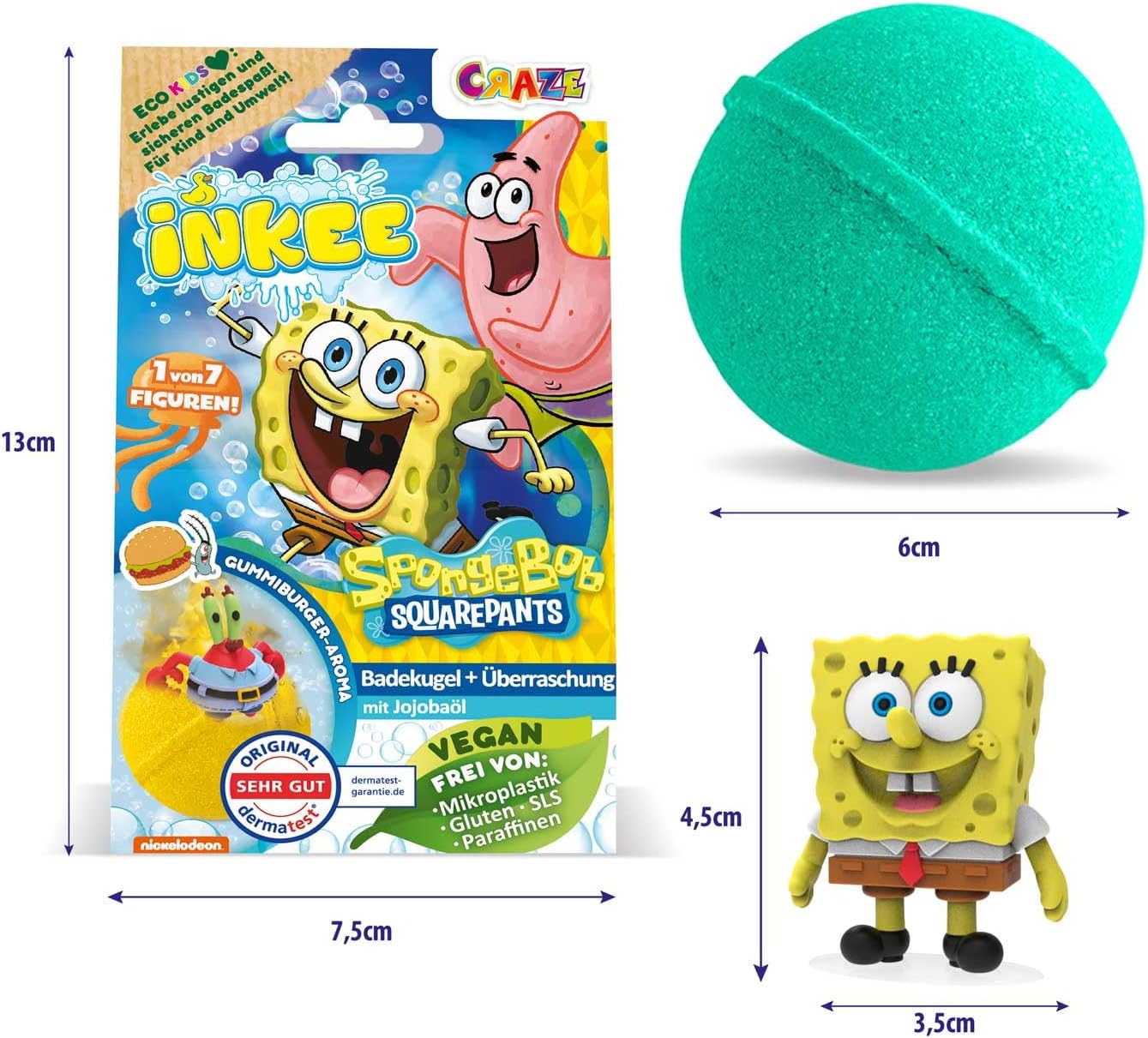 Detalle de INKEE SpongeBob 5er Pack – Badekugeln mit Überraschung (80 g × 5)