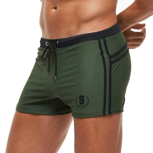 Detalle de Arcweg Badehose Herren Eng Kurz mit Tunnelzug – Oliv, UV-Schutz, Größe XXL EU