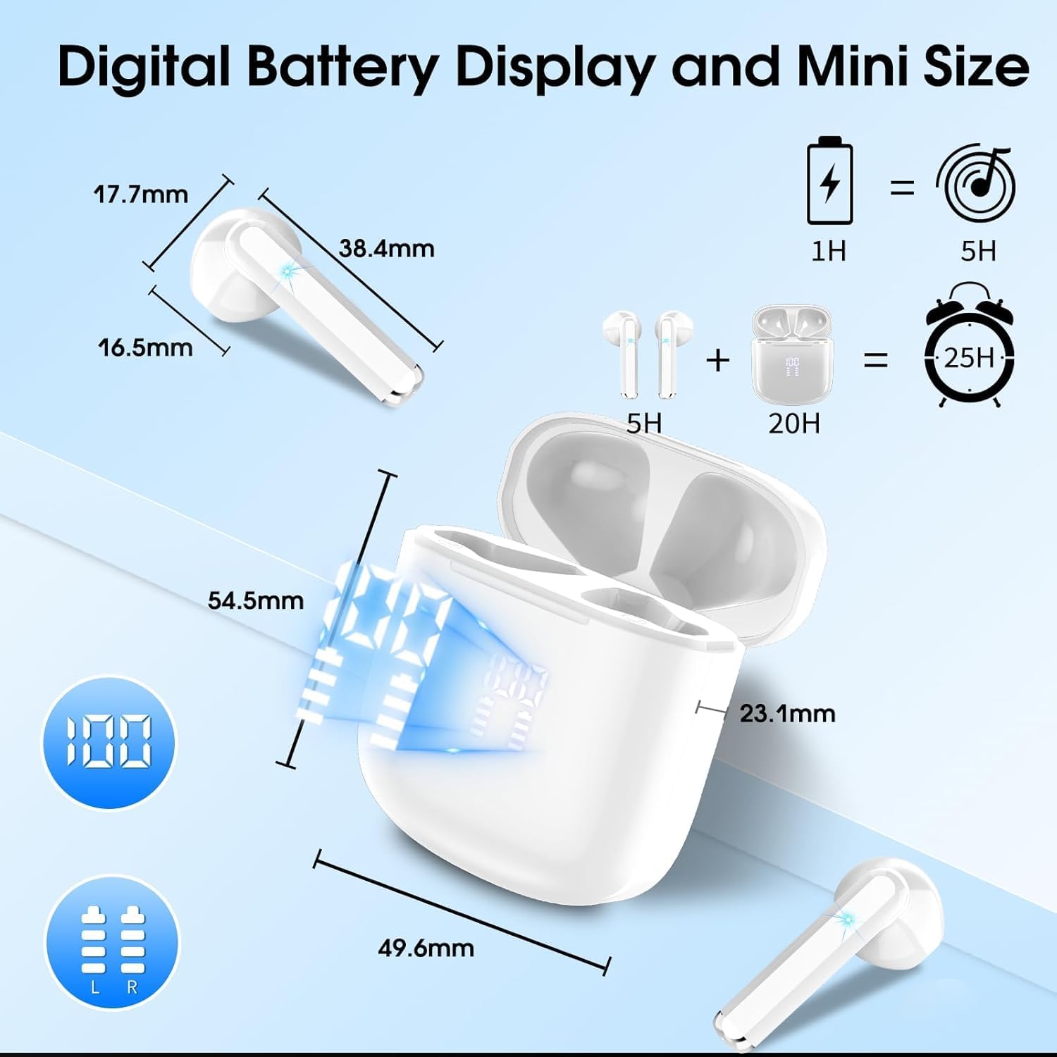 Detalle de OYIB Wireless Earbuds (2026) with Bluetooth 5.3, HiFi Stereo, ENC Mic, LED Display & IP7 Waterproof
