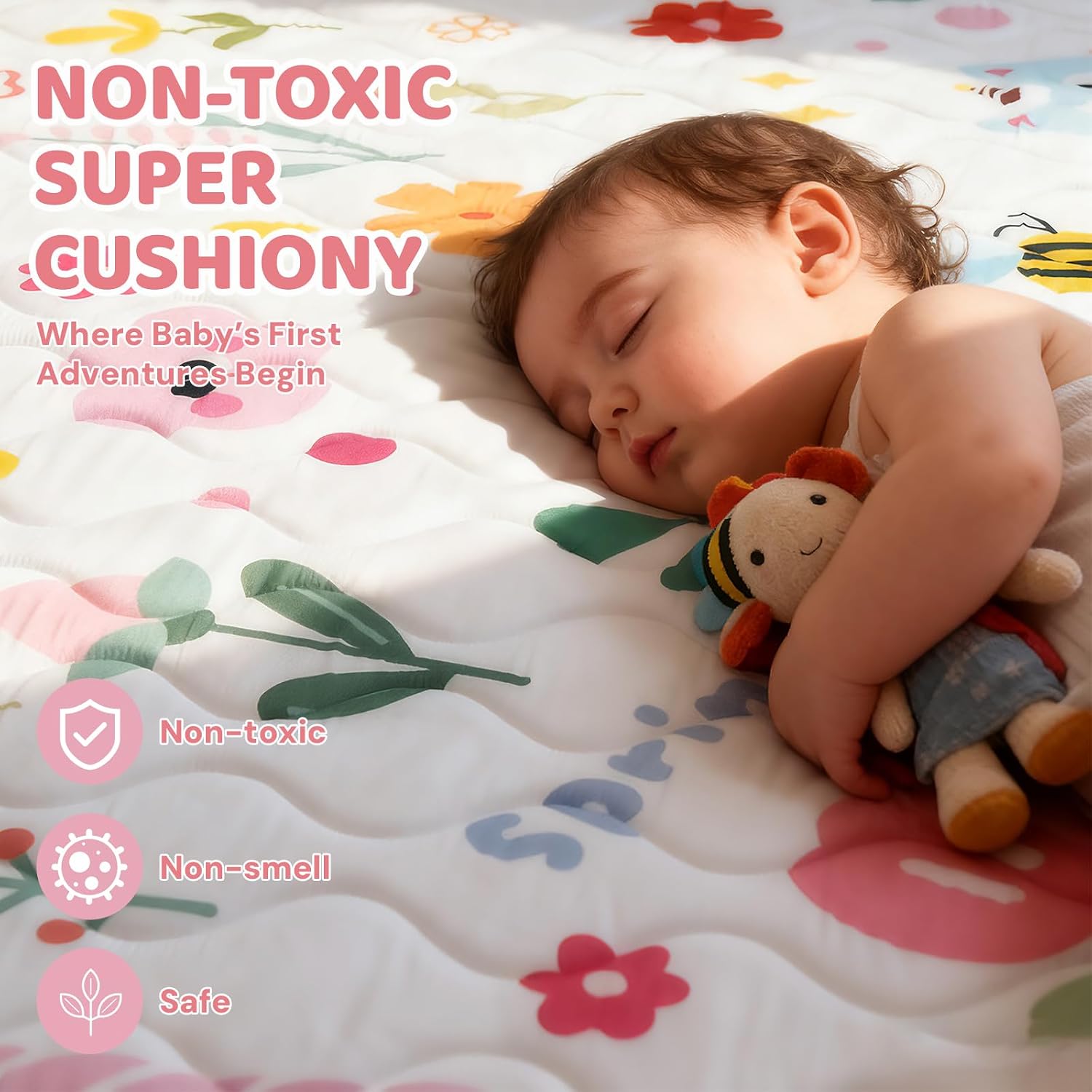 Detalle de RONGFA Baby Play Mat, 50 x 50-Inch Foam Pad, Non-Slip, Flower