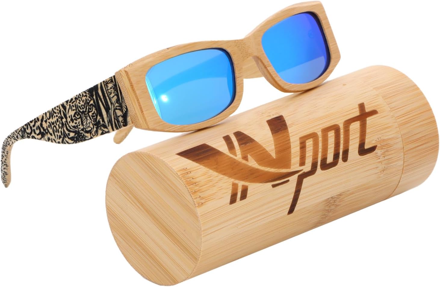 Detalle 2 de Ynport Crefreak Herren Bambus-Holz Sonnenbrille – Vintage-Stil, UV-Schutz, handgefertigt