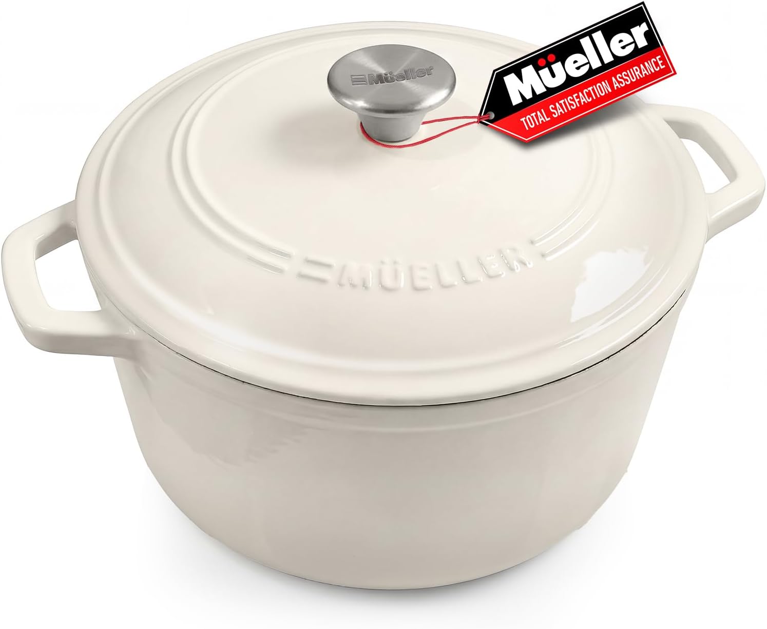 Imagen de Mueller 6qt Enameled Cast Iron Dutch Oven with Lid and Knob (White) en OfertitasTOP