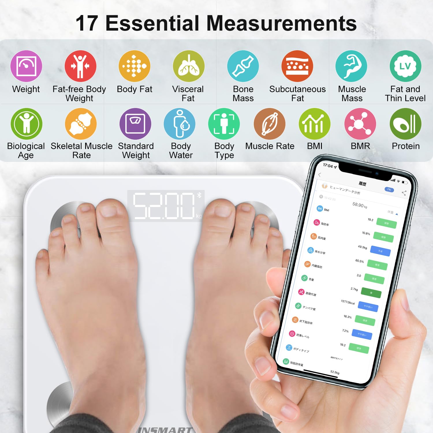 Thumbnail 1 de INSMART Body Fat Scales (White) – Bluetooth digital personal scales with app sync