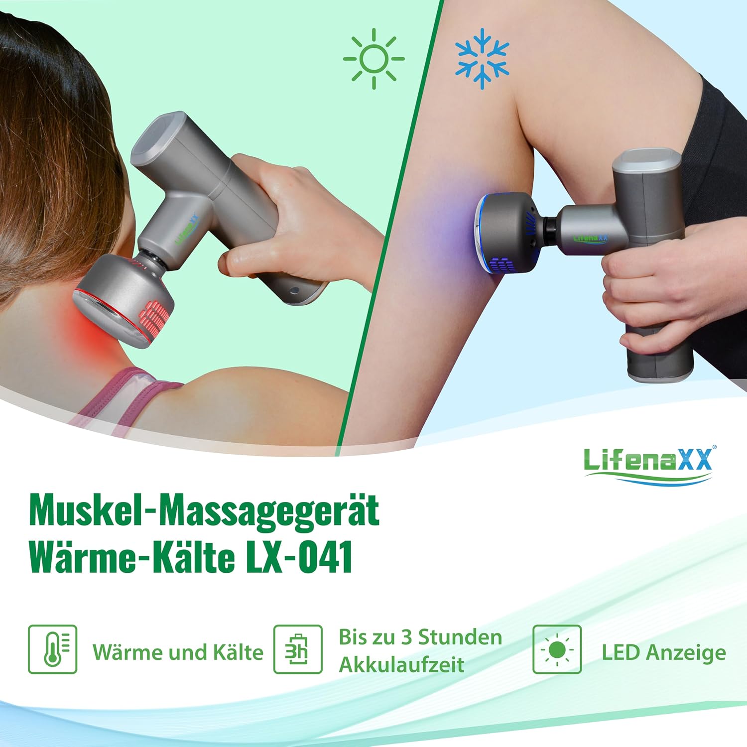 Thumbnail 4 de Lifenaxx Muskel-Massagegerät Wärme-Kälte-Therapie Pro LX-041 – Massagepistole mit Wärmefunktion, Kältefunktion und 6 Stufen
