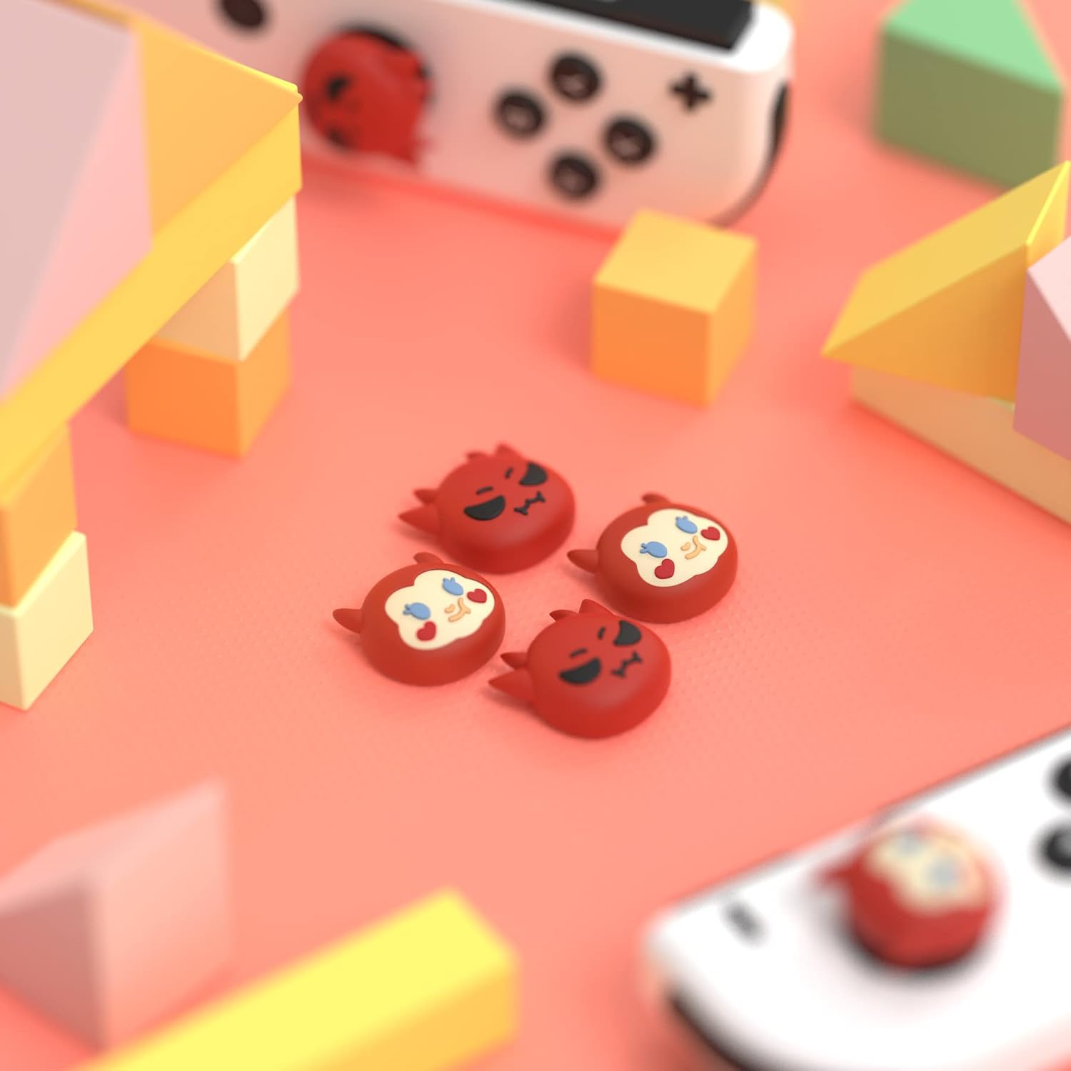 Detalle de playvital Thumb Grips for Nintendo Switch (Switch Lite & OLED) – Red Little Devils silicone caps