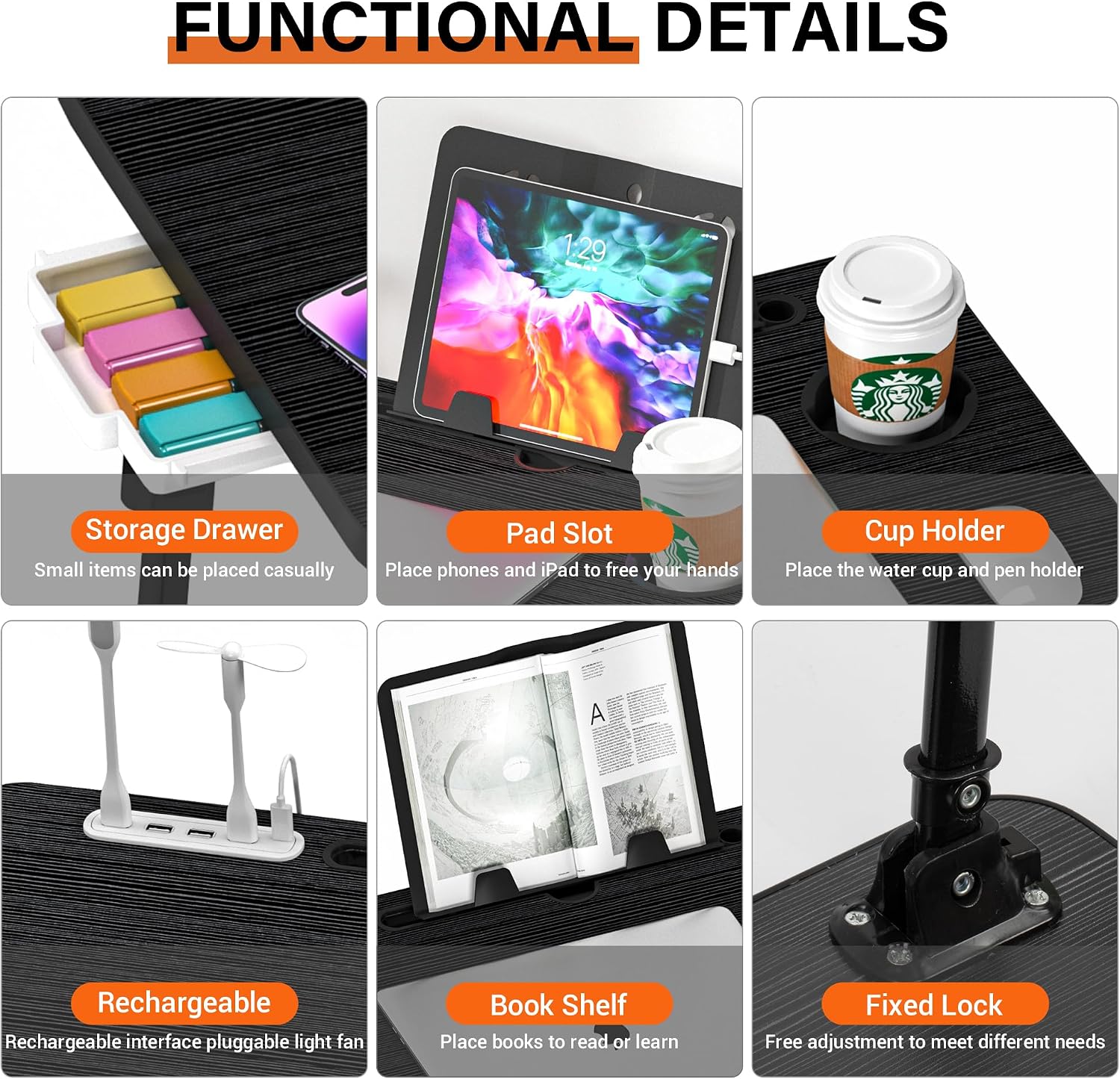 Thumbnail 4 de DECOSIS Laptop Bed Desk, Adjustable Lap Desk with USB Port and Storage
