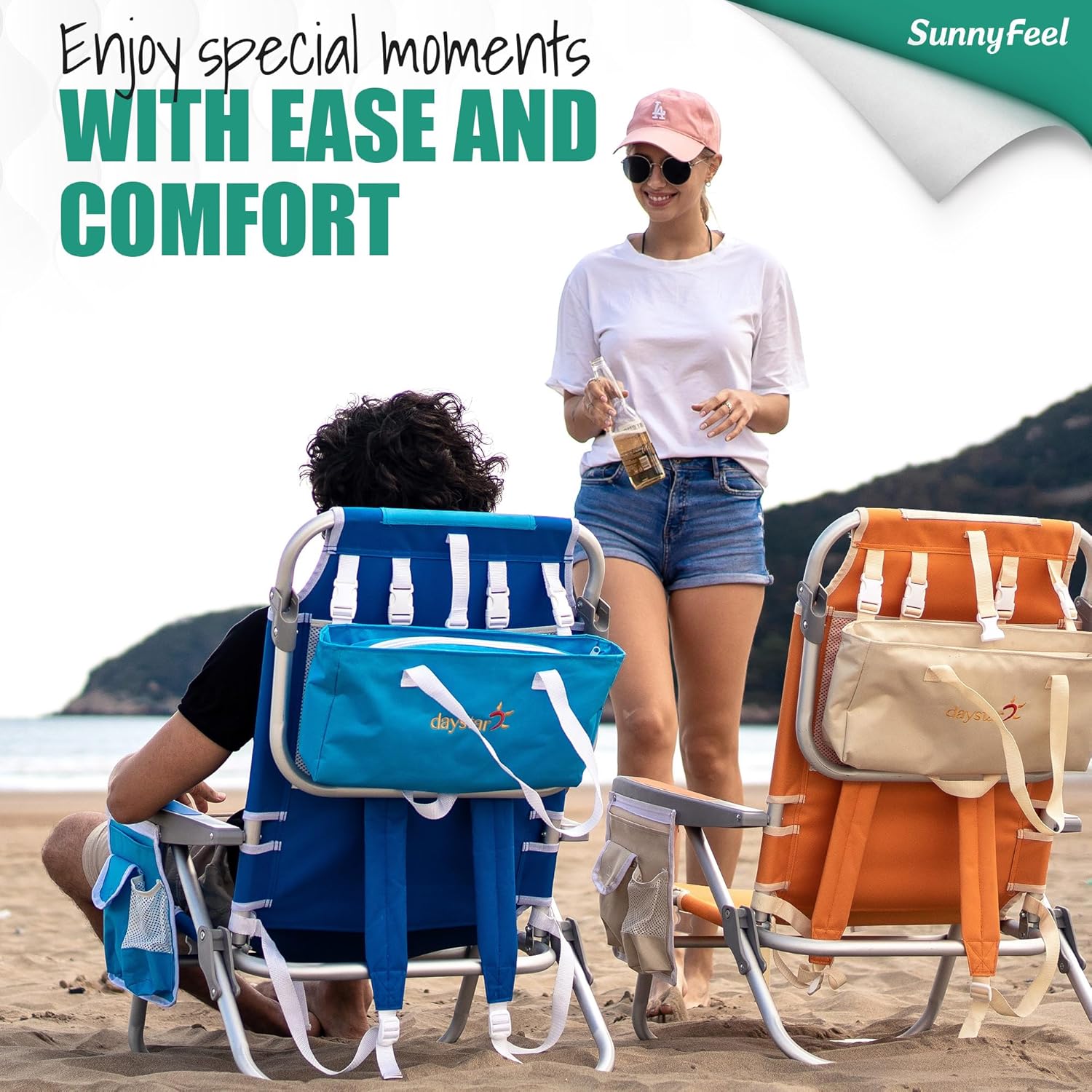 Thumbnail 4 de SUNNYFEEL Low Beach Chair 2 Pack: 5-Position Lay Flat, Portable Folding Chairs with Cooler Bag