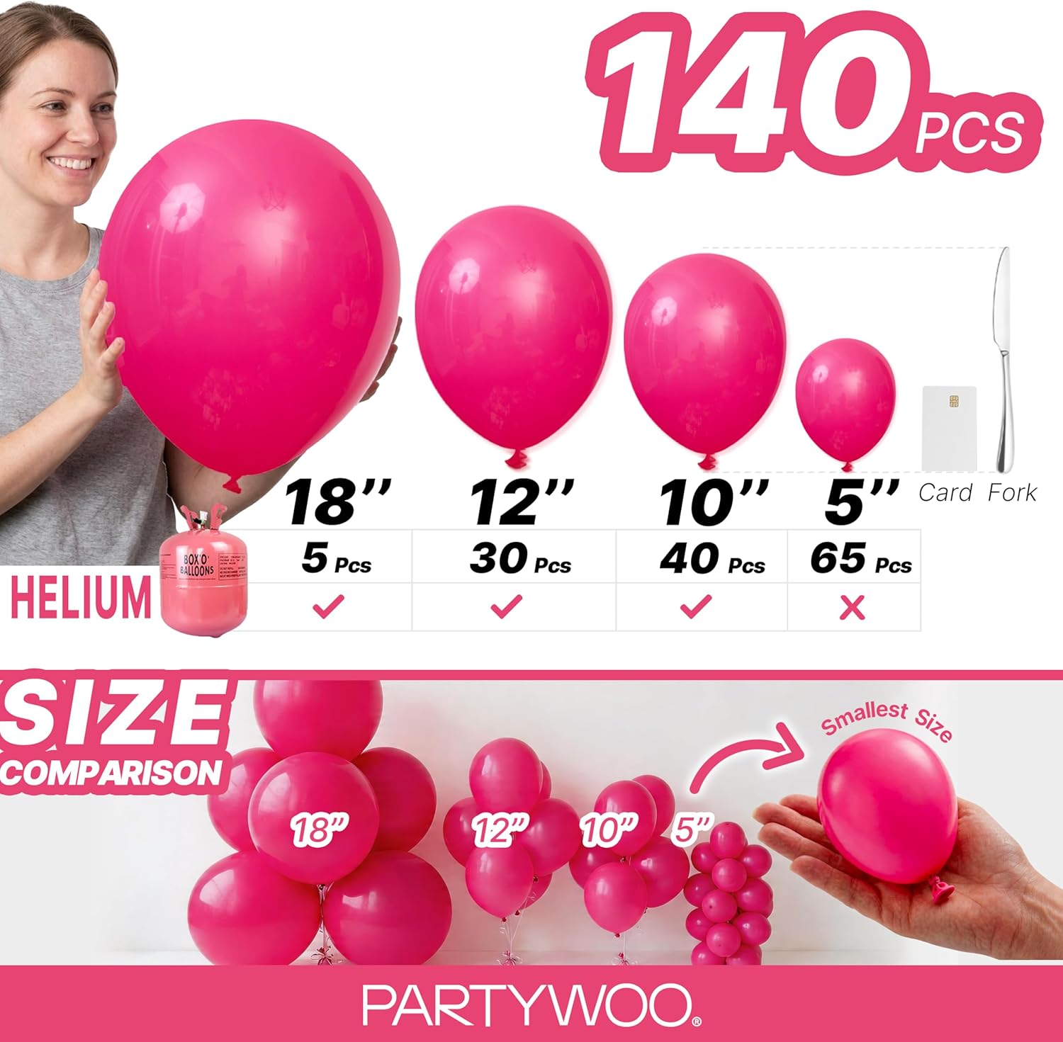 Thumbnail 5 de PartyWoo Hot Pink Balloons 140 pcs 18-5 in garland kit ๐