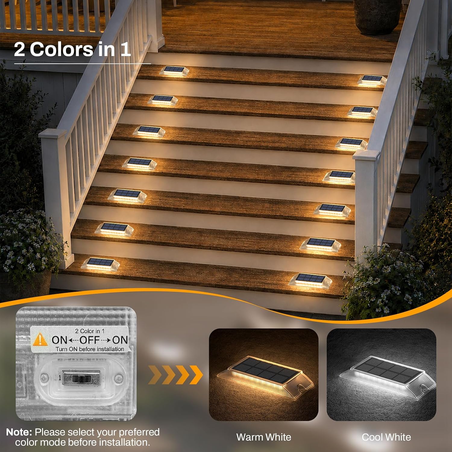 Detalle de Lacasa Luci Solari Esterno Giardino 8 Pezzi – Segnapasso Solare 2 in 1, Bianco Caldo e Bianco Freddo, IP66