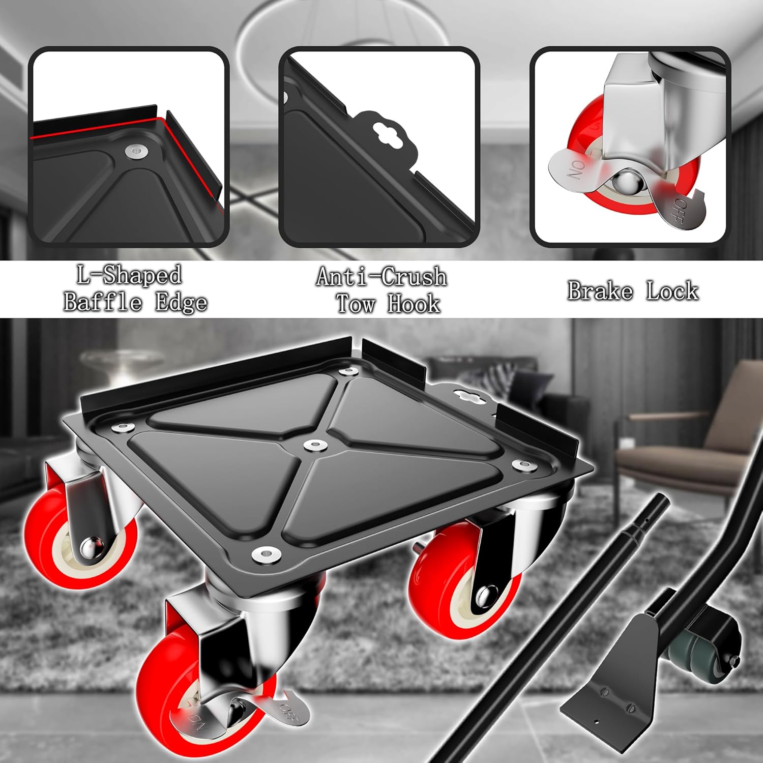 Thumbnail 2 de Qenovo Furniture Dolly: 5-Wheel Heavy-Duty Furniture Movers (360° Rotating, Side Brake) with 2400 Lbs Capacity
