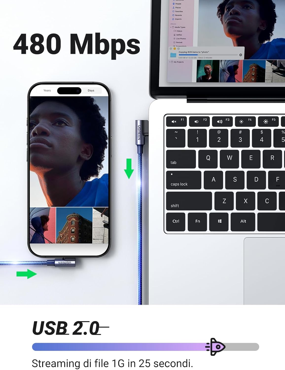Thumbnail 5 de UGREEN Cavo USB‑C angolato 90° 0,5 m per smartphone e console
