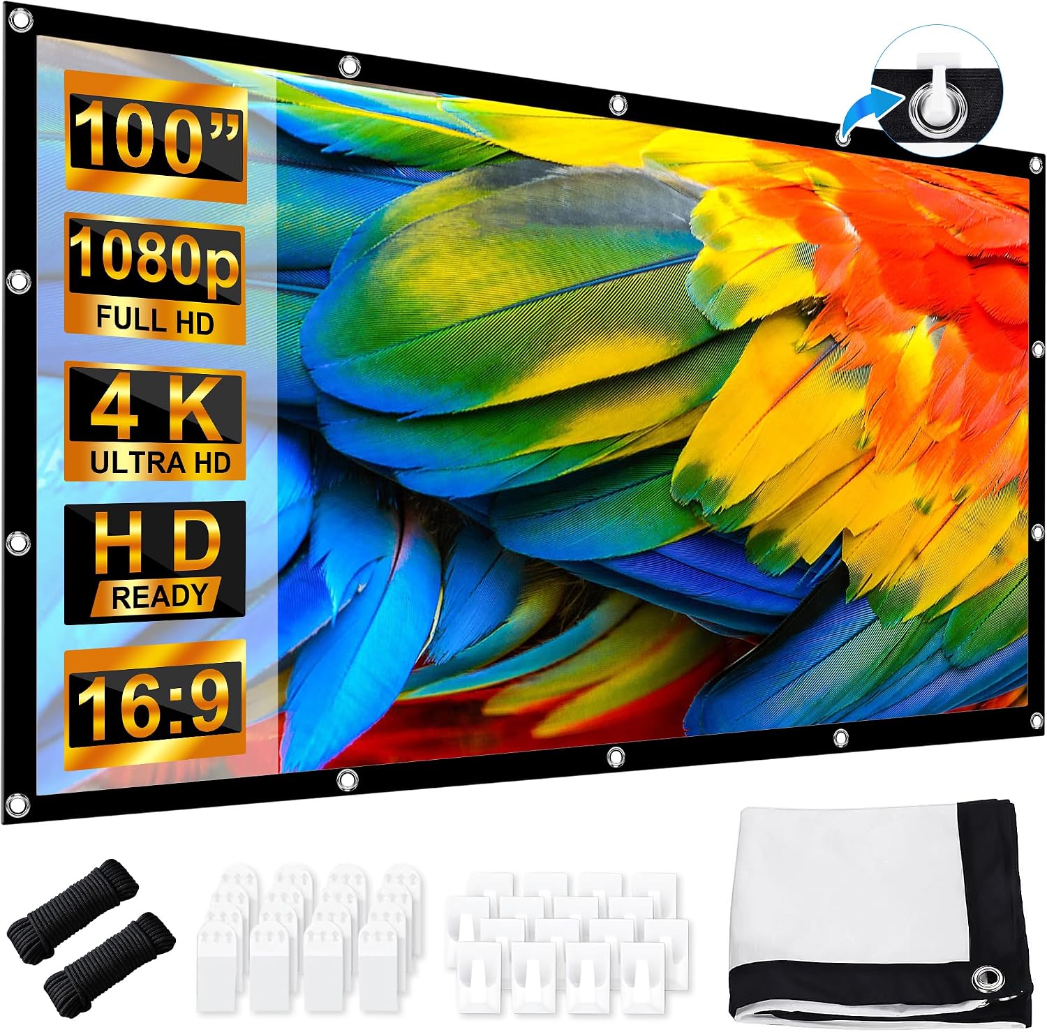 Detalle de LEORFI Beamer Leinwand 100 Zoll (16:9) Outdoor, doppelseitig faltbar – 227 x 127 cm