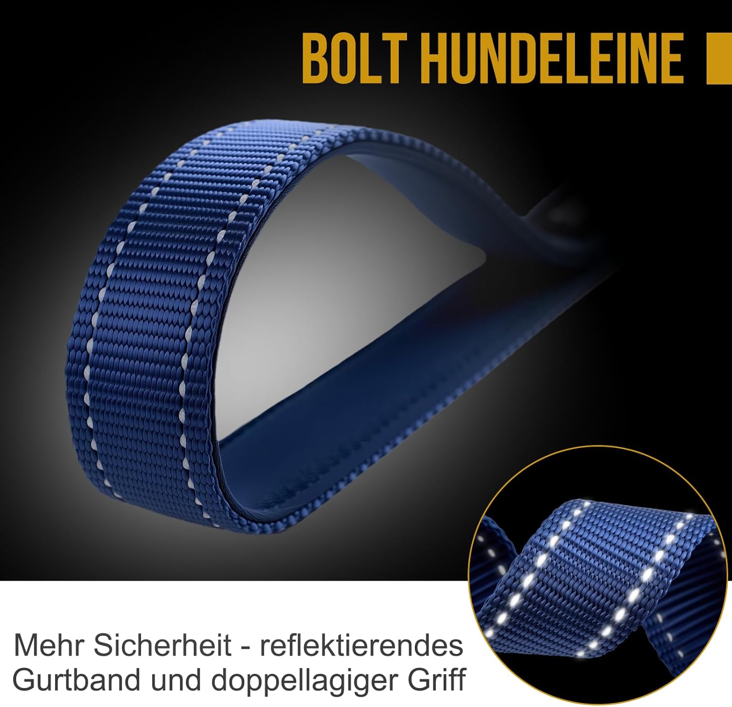 Detalle de OneTigris Bolt Laisse Courte pour Chien 30 cm avec Clip Métallique et Rembourrage — Nylon Réfléchissant