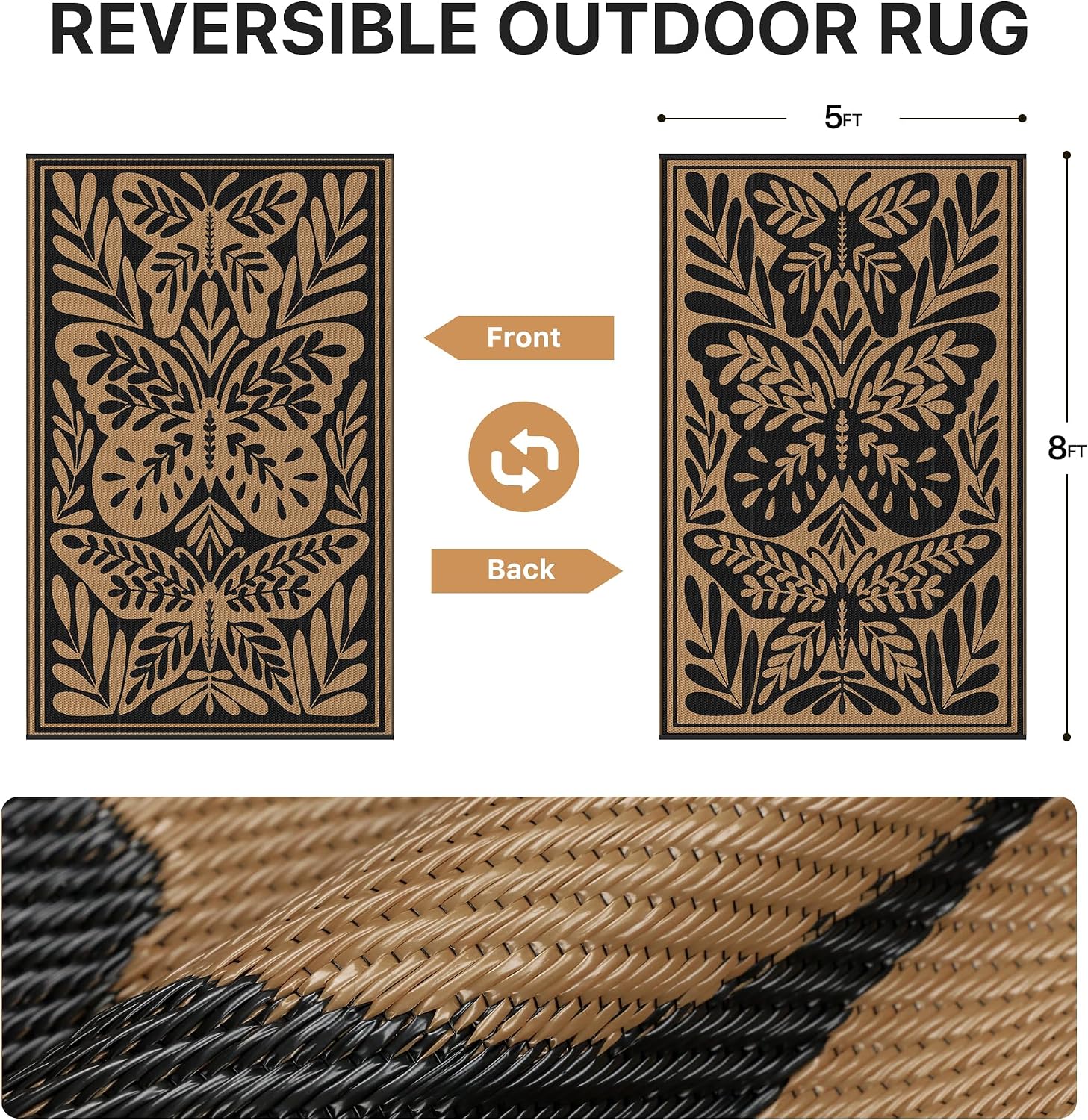 Thumbnail 1 de GENIMO Outdoor Rug 150x240cm – Butterfly Pattern, Waterproof and Reversible