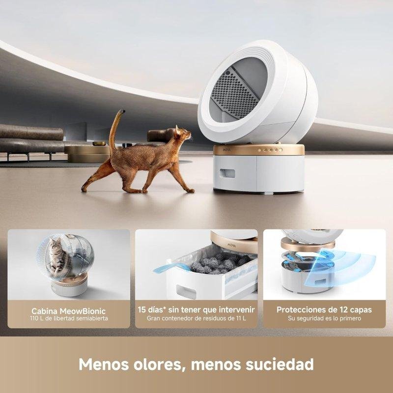 Thumbnail 3 de Arenero Mova MeowgicPod LR10 Prime Inteligente 110L Blanco
