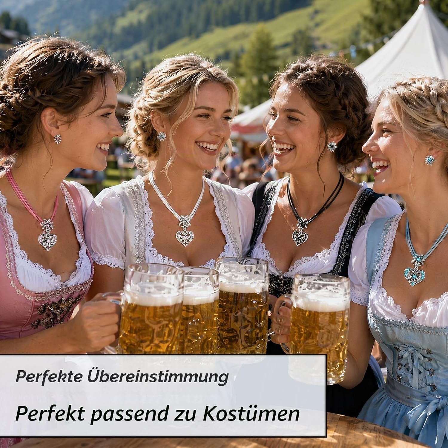 Thumbnail 5 de Homelyxe 3 Stück Trachtenschmuck Set Schwarz – Edelweiß Herz Anhänger für Dirndl, Oktoberfest