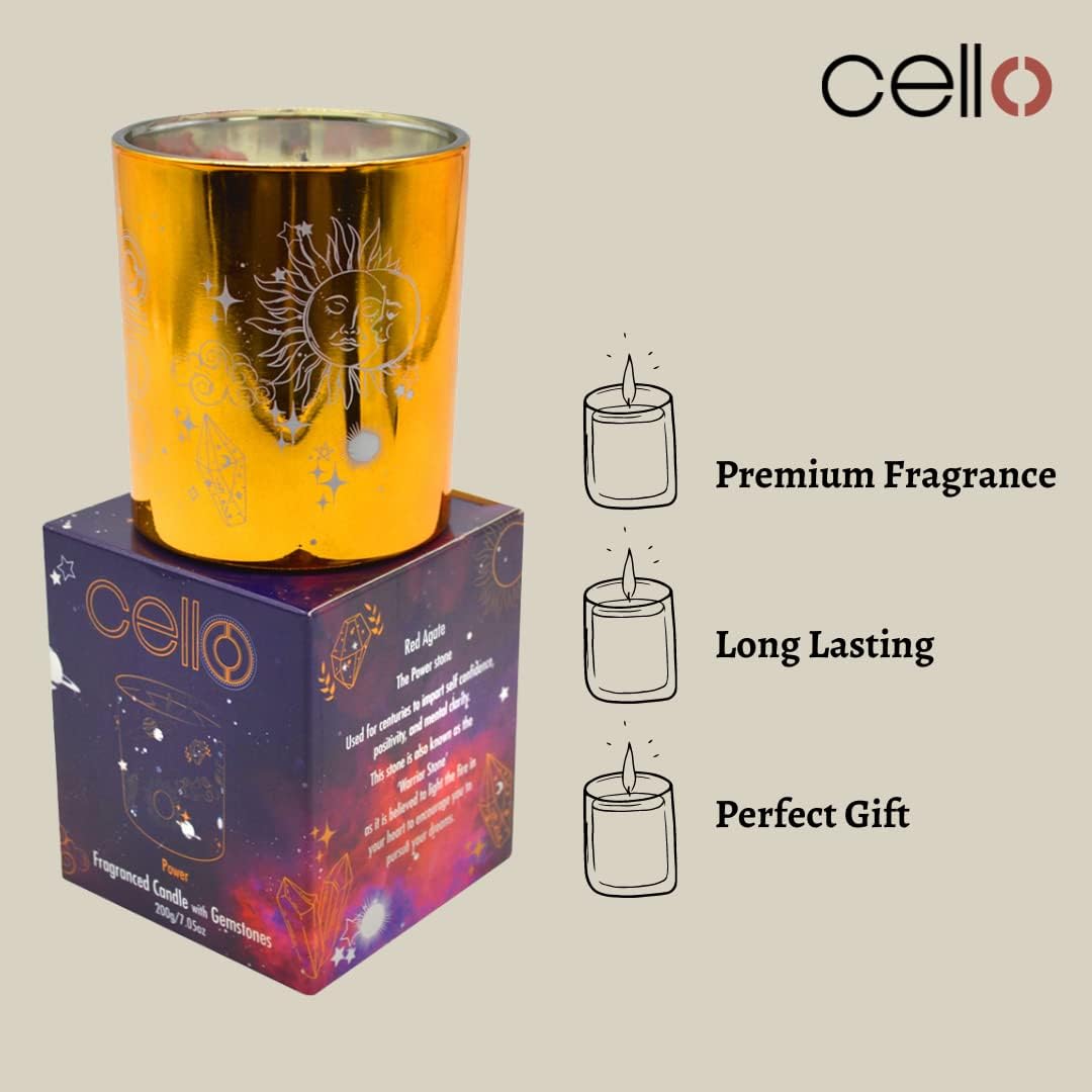 Thumbnail 5 de Cello Celestial Scented Candle with Clear Quartz Gemstones (Metallic Gold Wax) – Mystic Clearing