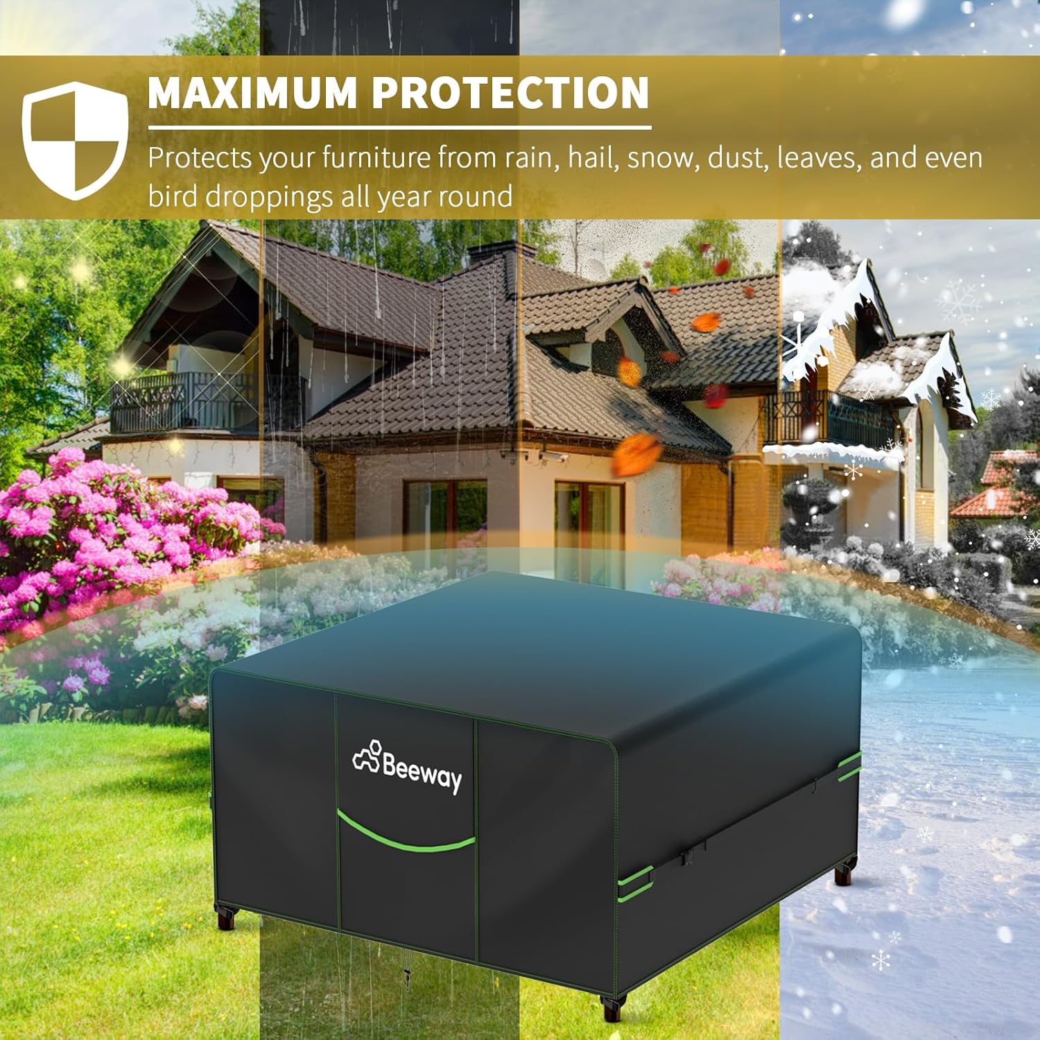 Thumbnail 6 de BEEWAY Garden Furniture Cover with Air Vent – 125x125x74 cm, 420D Oxford, Waterproof & Windproof