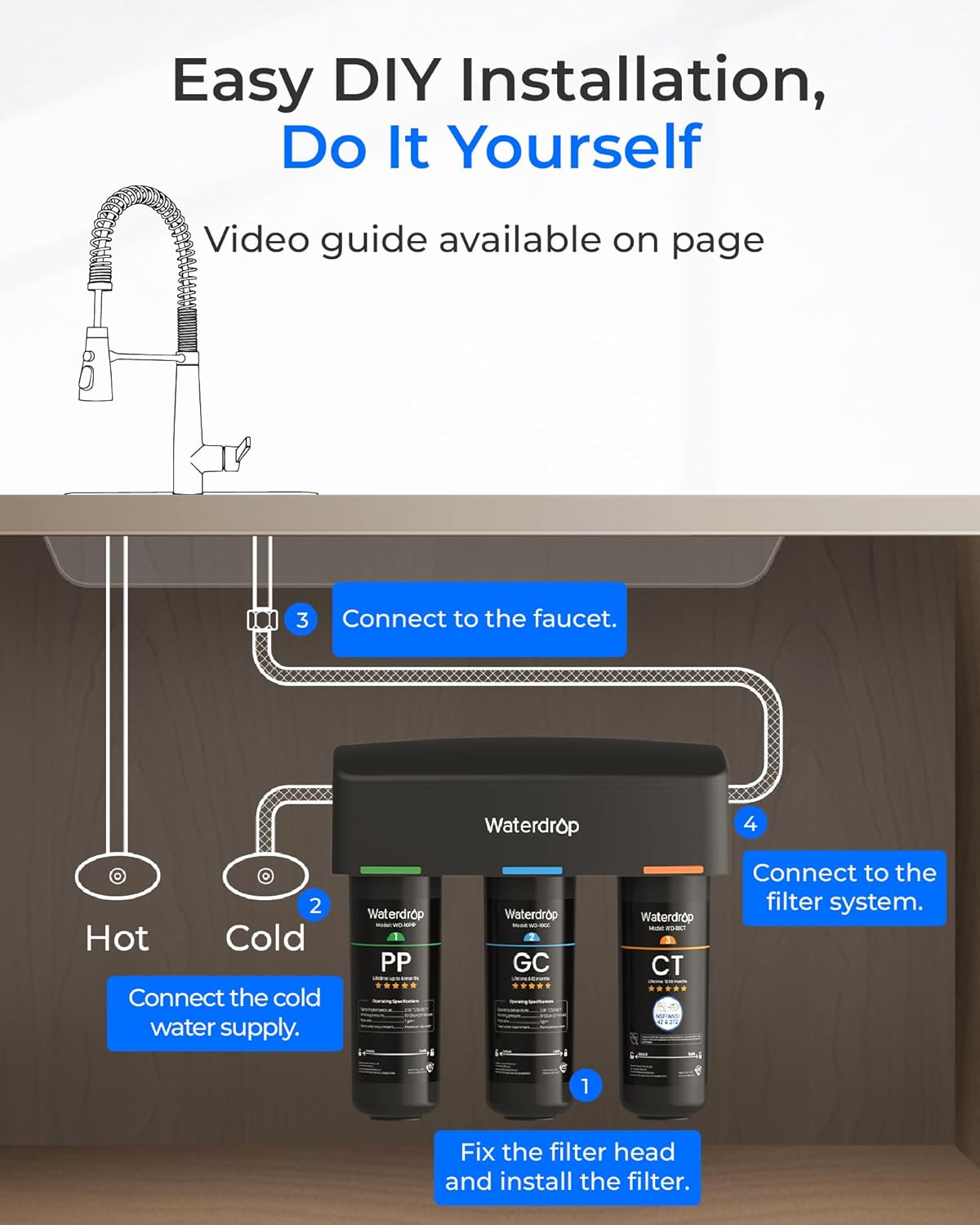 Thumbnail 4 de Waterdrop TSA Under Sink Water Filter System (3-Stage)