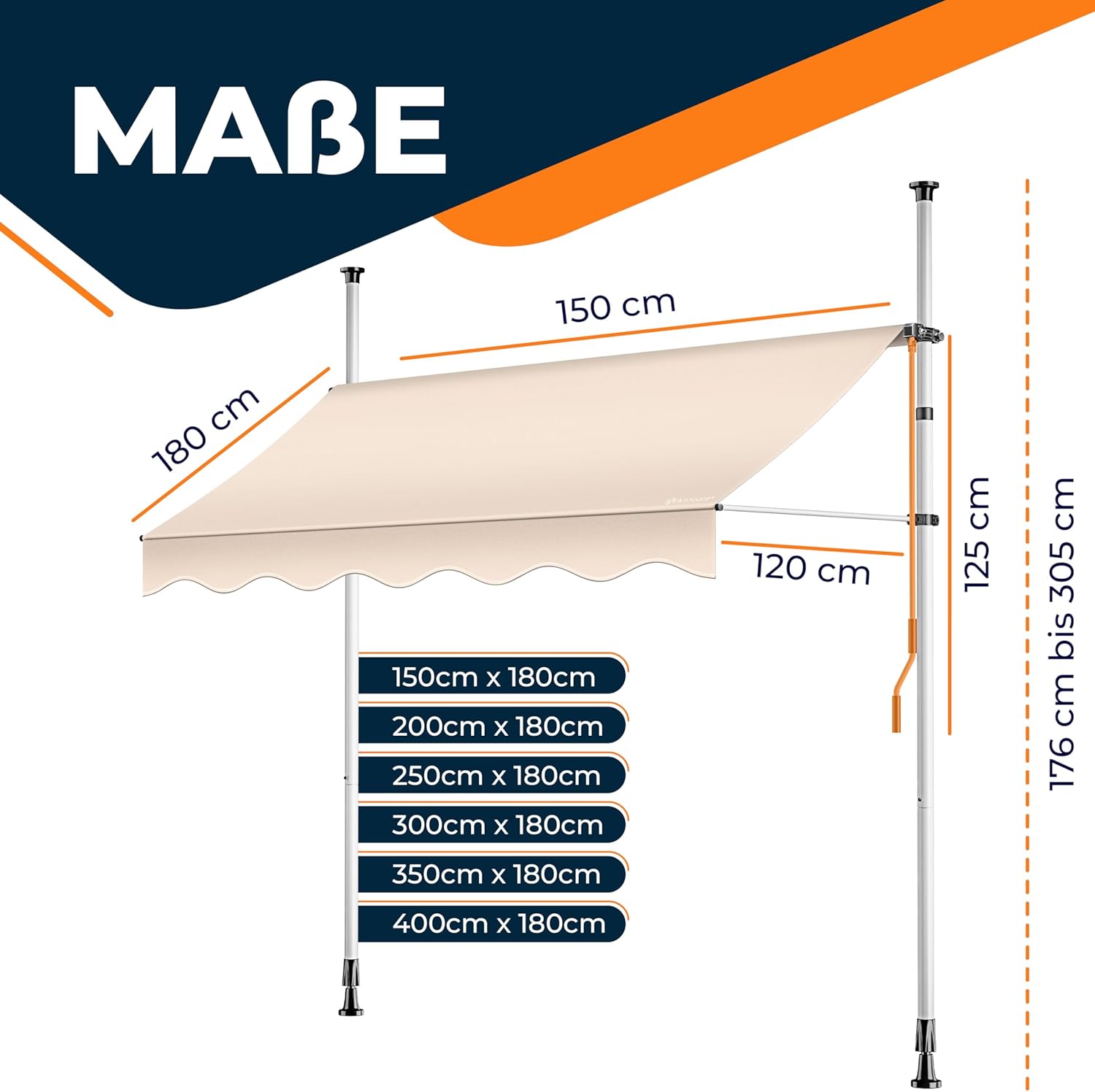 Detalle de KESSER® Klemmmarkise mit Handkurbel für Balkon – 250 cm Breite