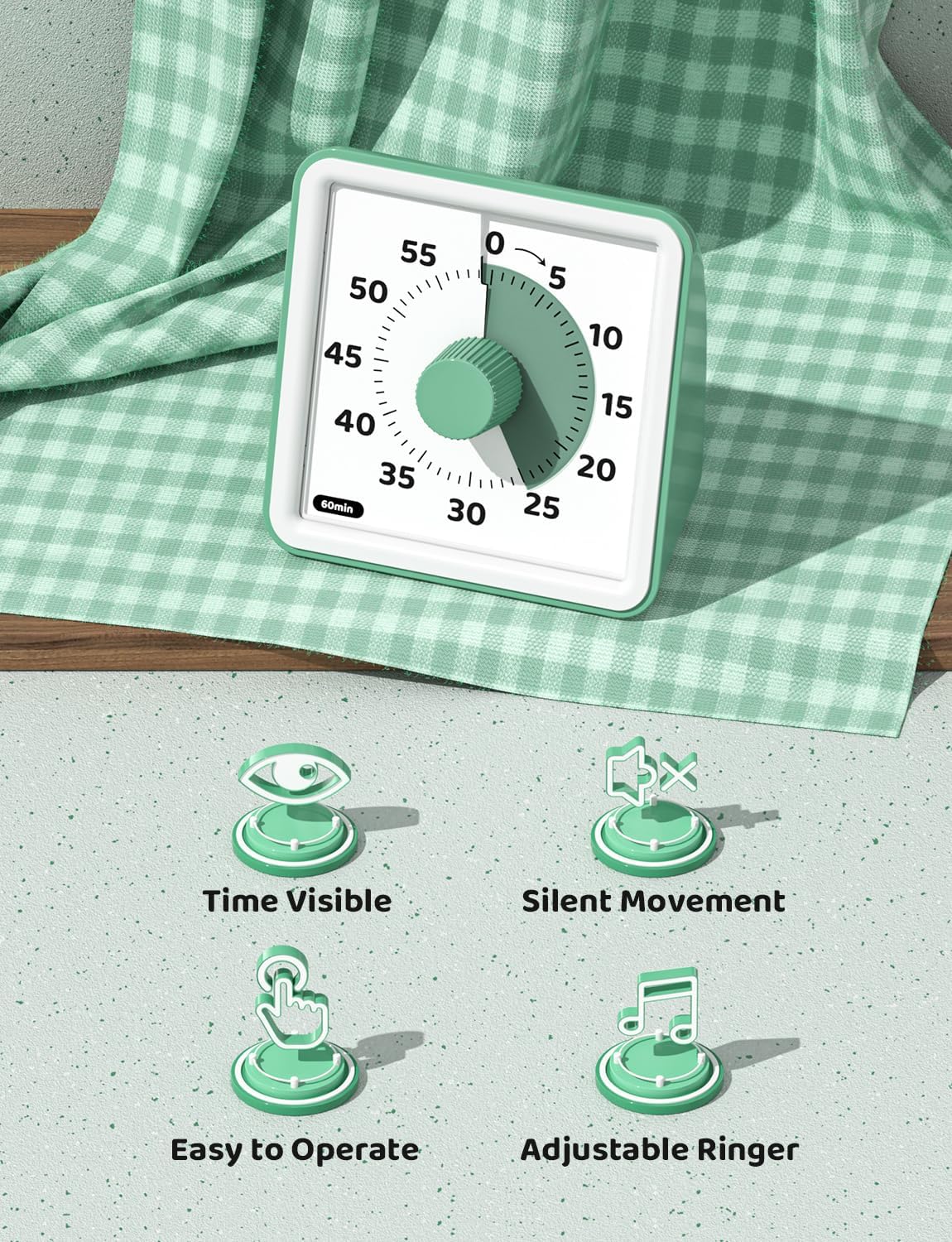 Detalle de LIORQUE Visual Timer for Kids – 60 Minute Countdown Timer with Silent Operation for Classrooms & Cooking