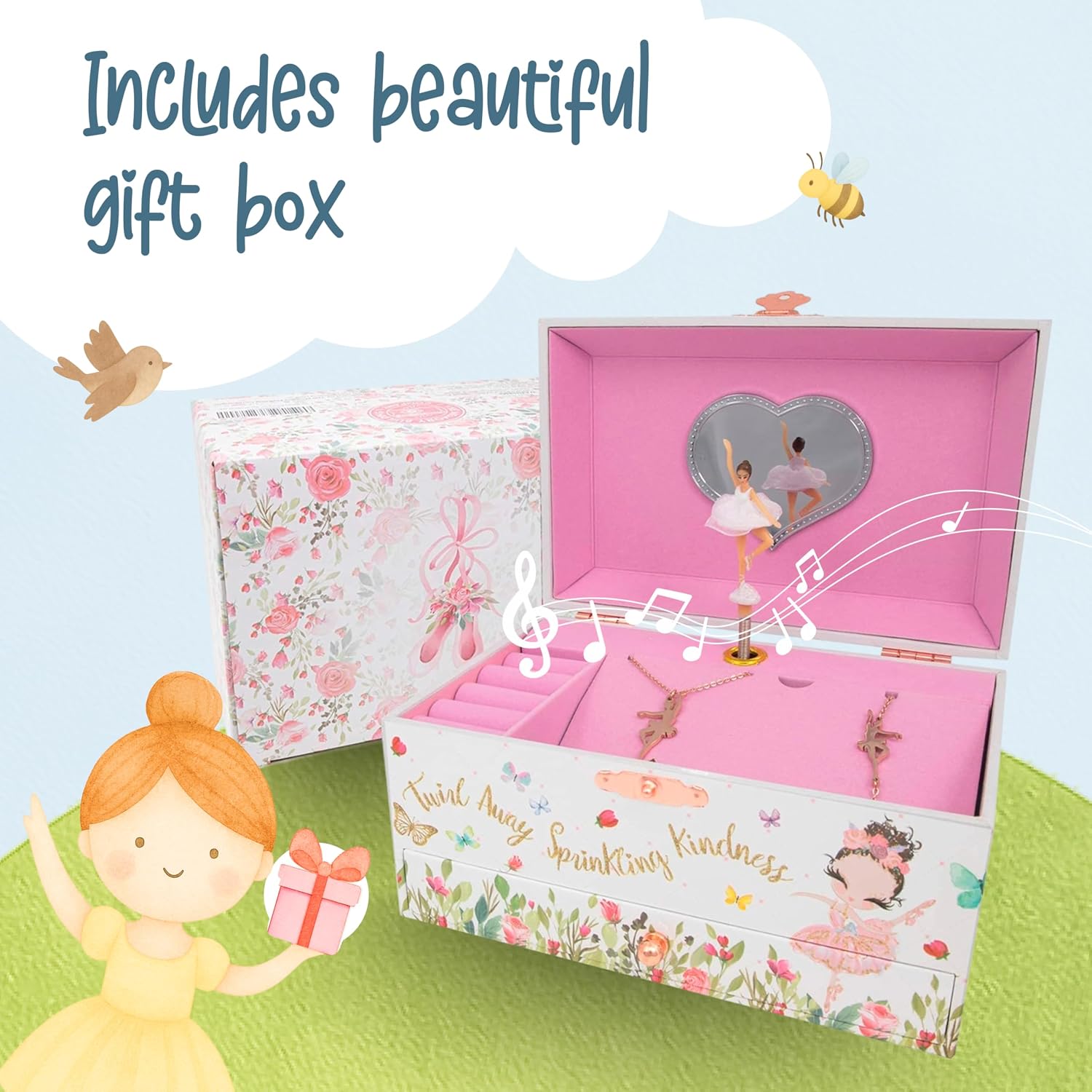 Thumbnail 6 de The Memory Building Co Ballerina Musical Jewelry Box – Classic Clair de Lune, 2-Tier MDF Organizer for Kids (Ages 6–12)